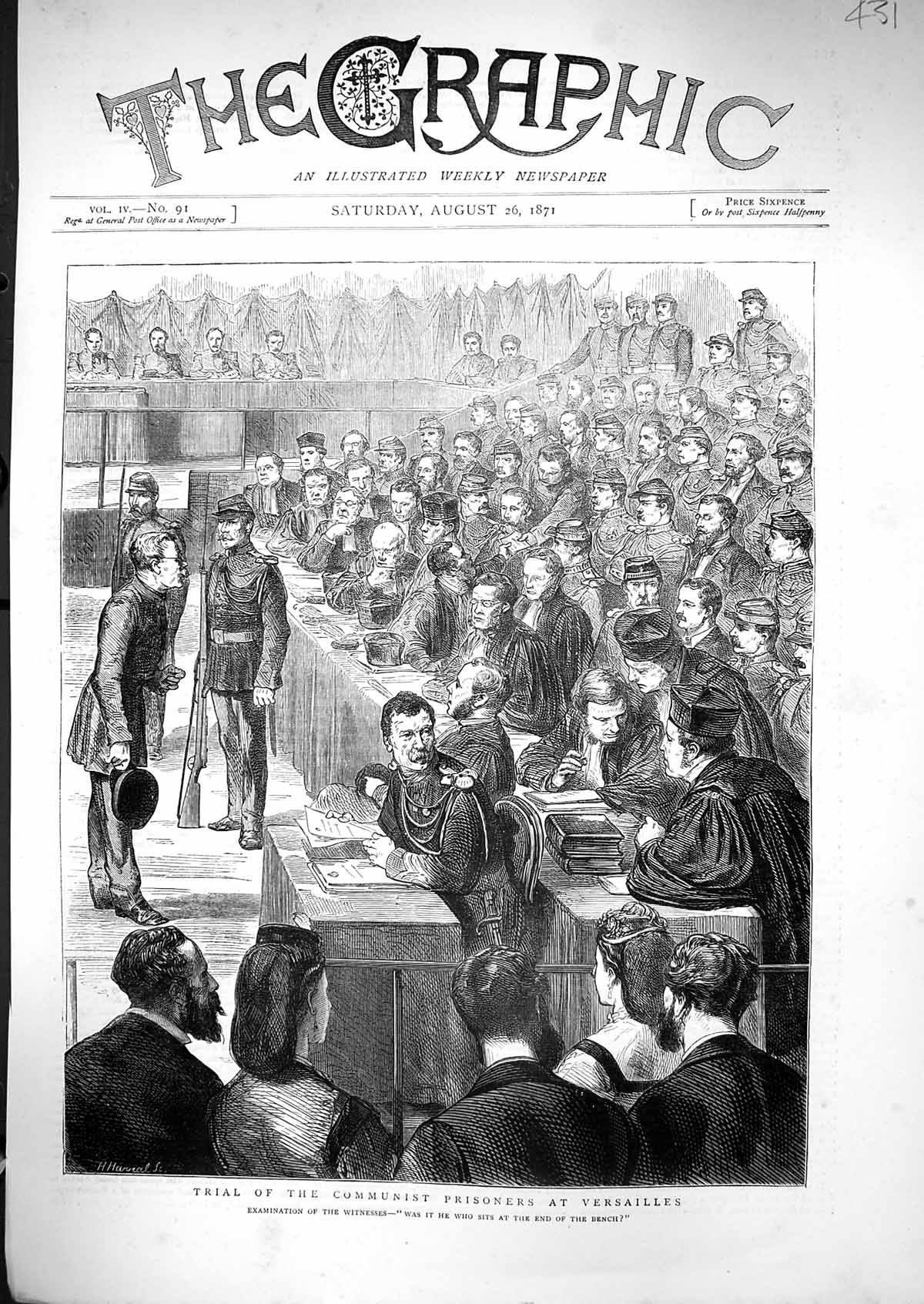 Old 1871 Court Trial Communist Prisoners Versailles France Witness Ex Victorian