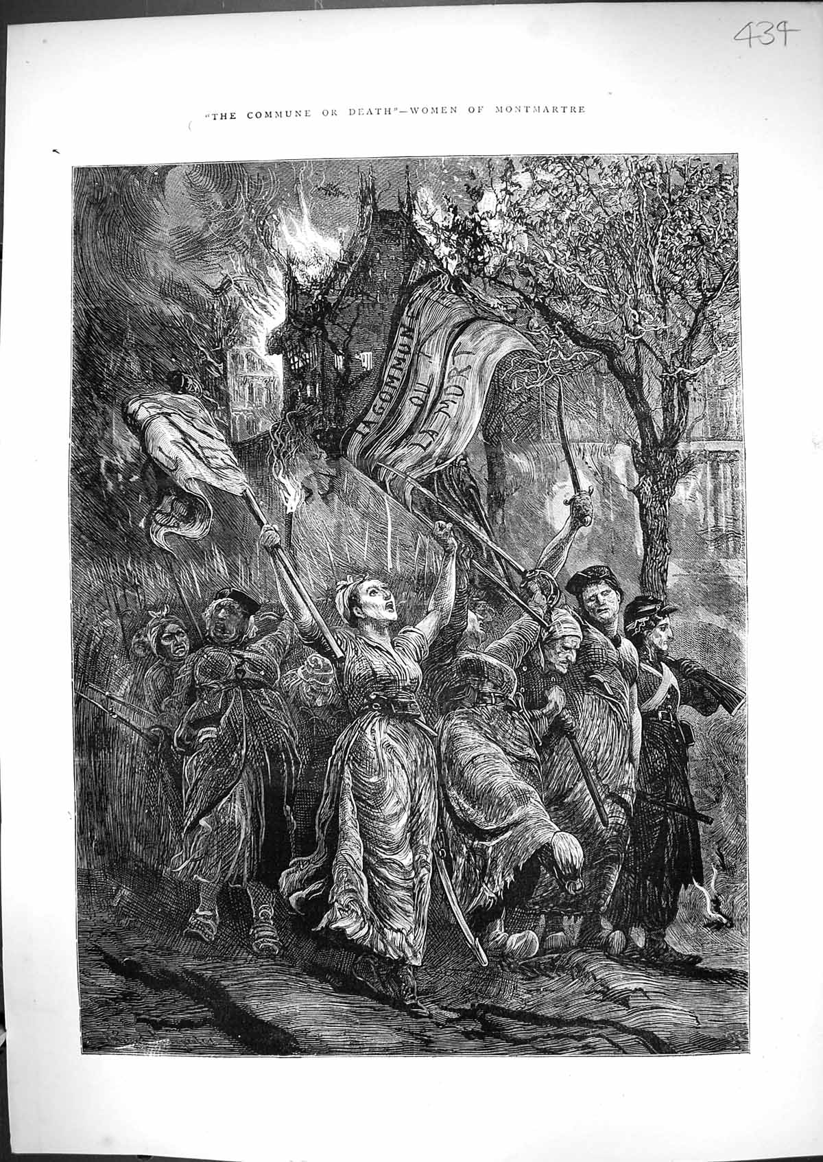 Antique Old Print 1871 Commune Death Women Montmartre Demonstration Fine Art