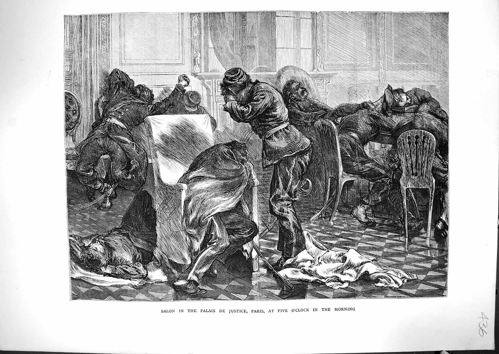 Old 1871 Salon Palais De Justice Paris France Morning Men Sleeping Fi Victorian