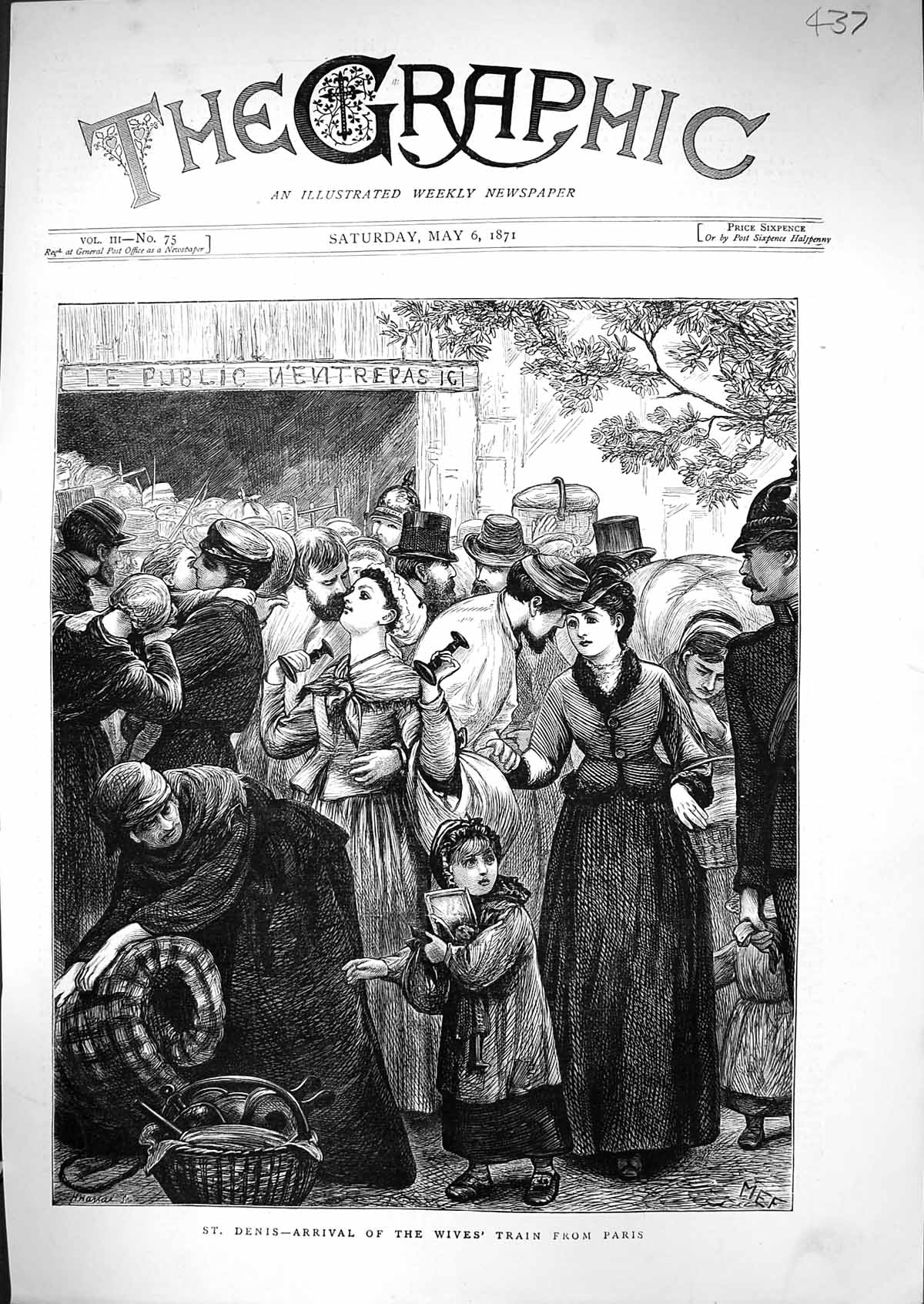 Old Antique Print 1871 Scene St. Denis Arrival Wives Train Paris France 19th