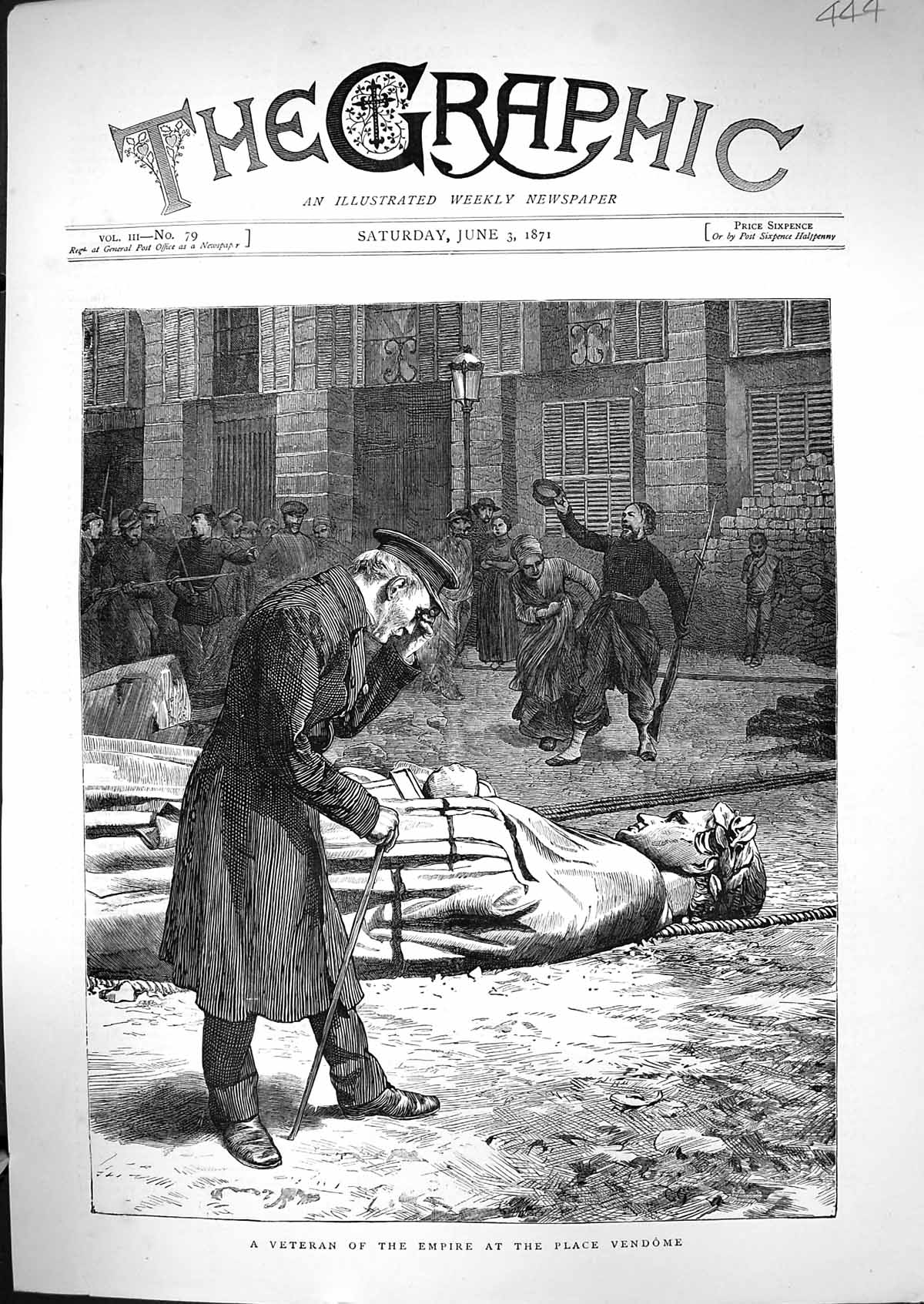 Antique Old Print 1871 Veteran Empire Place Vendome France Man Sier Street S