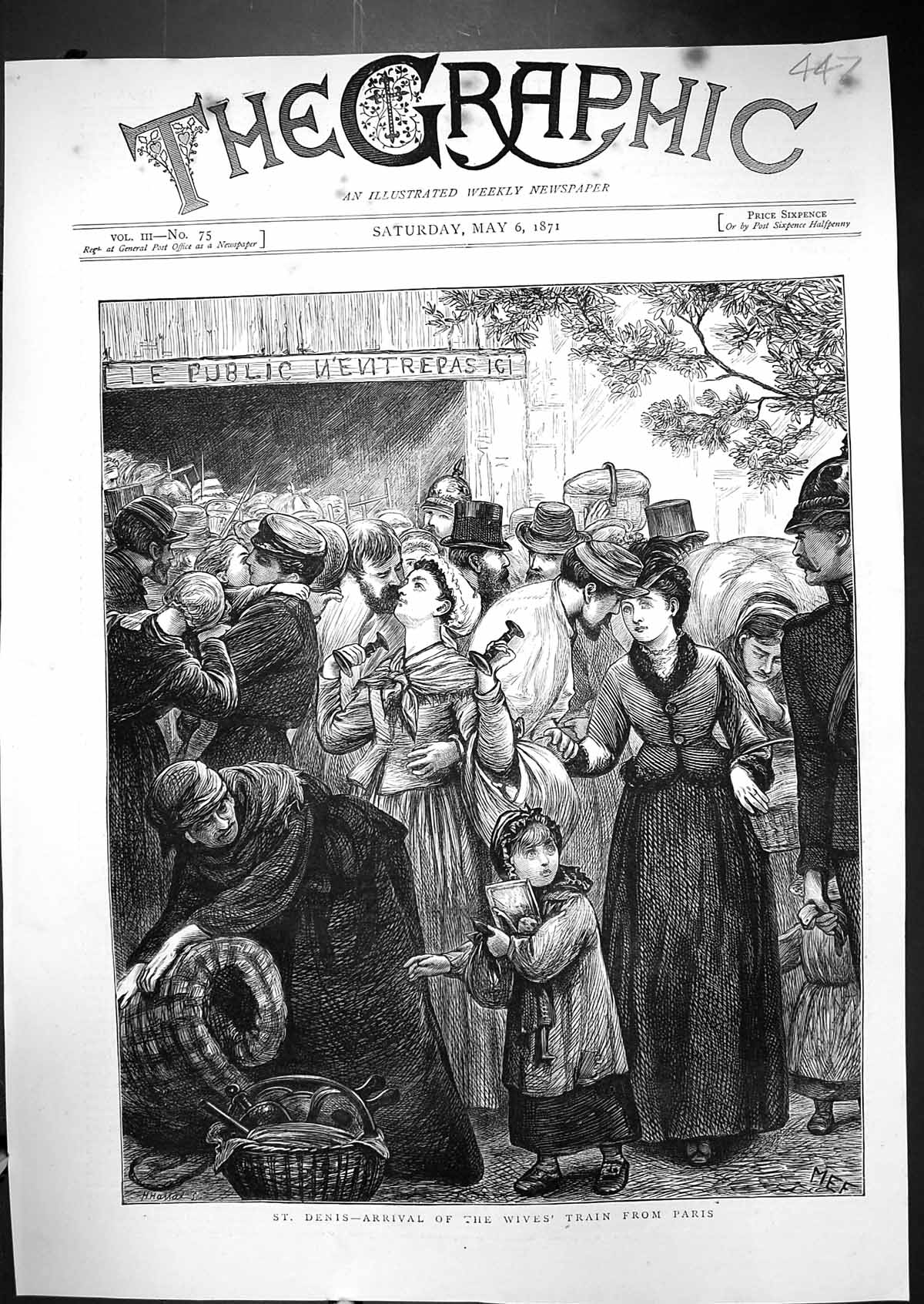 Old 1871 Scene St. Denis Arrival Wives Train Paris France Passengers Victorian