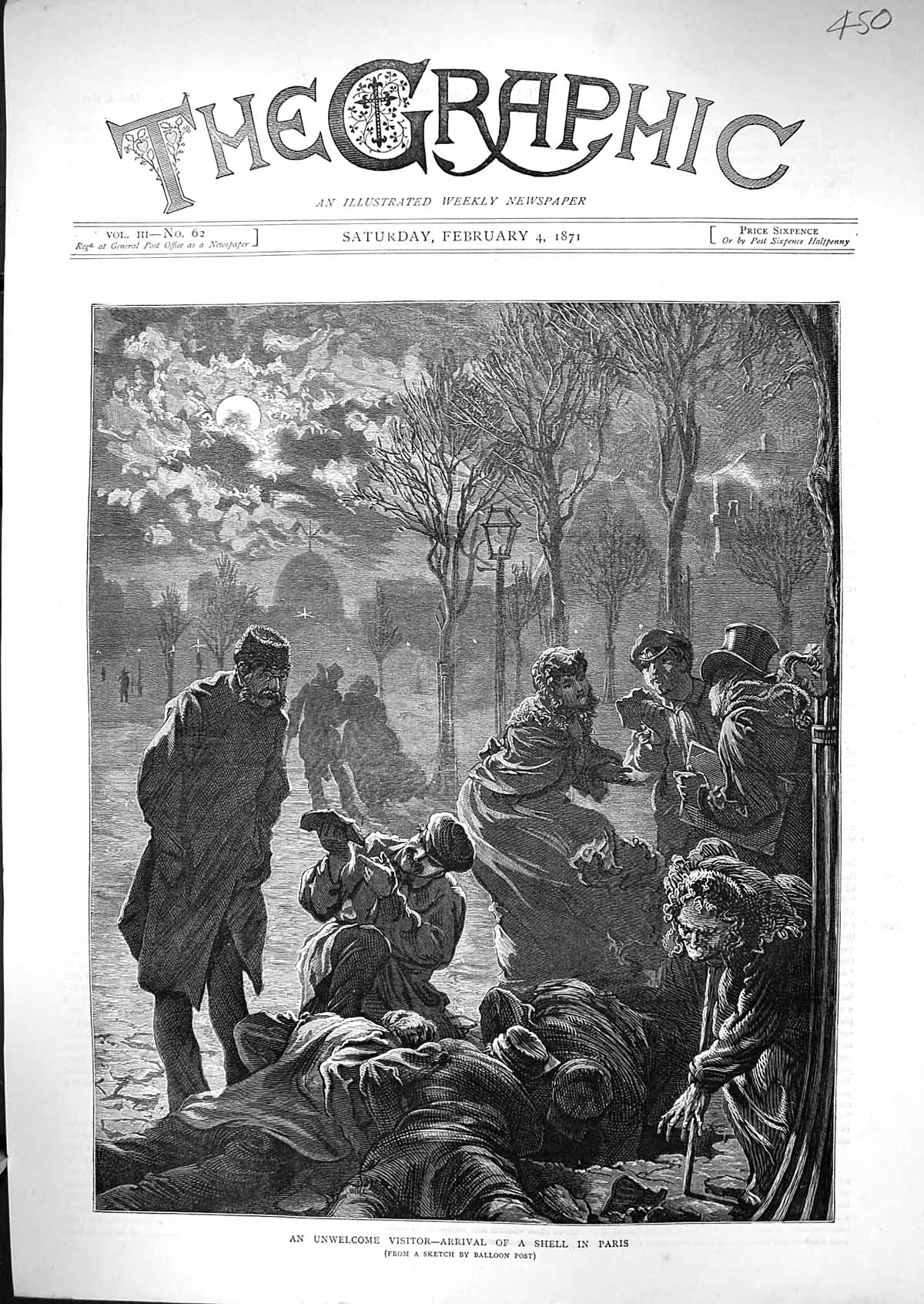 Old 1871 Unwelcome Visitor Shell Bomb Paris France Street Scene Fine Victorian