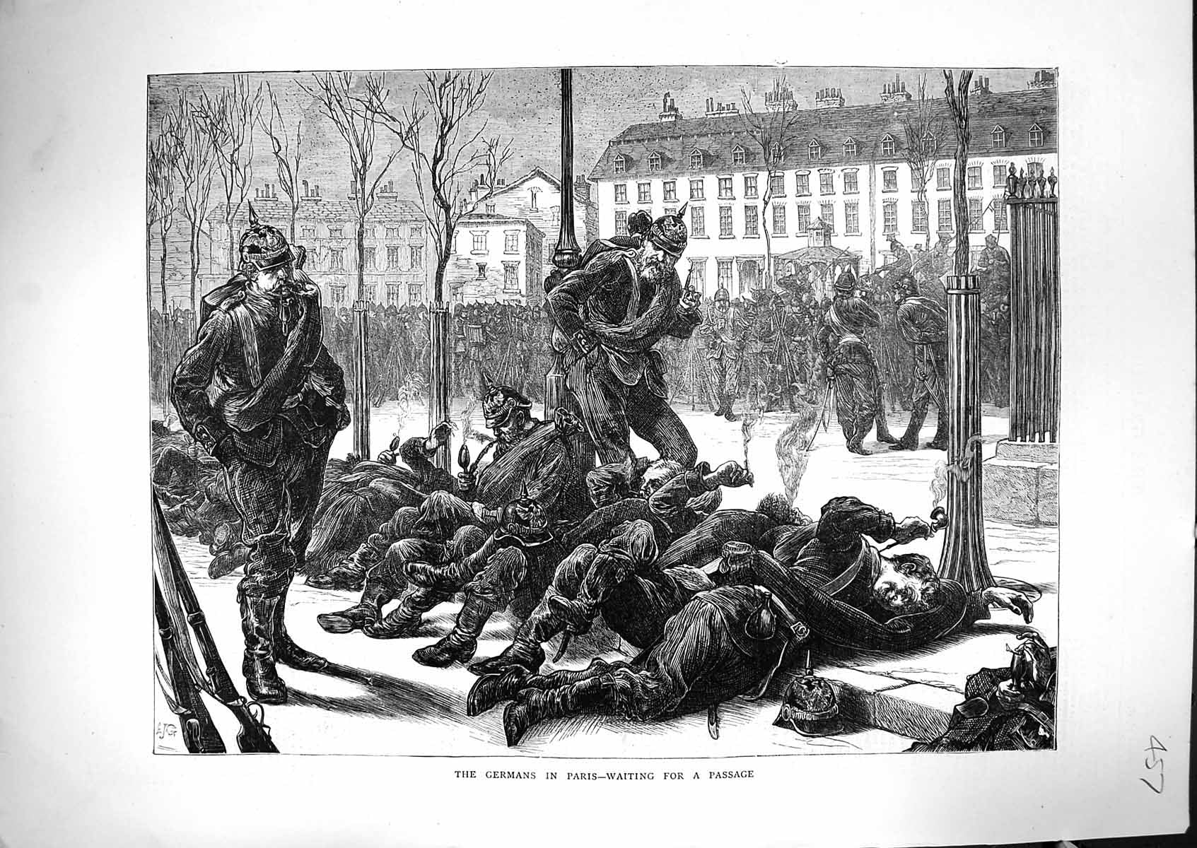 Antique Print 1871 Street Scene Waiting Passage German Siers Paris France 19th
