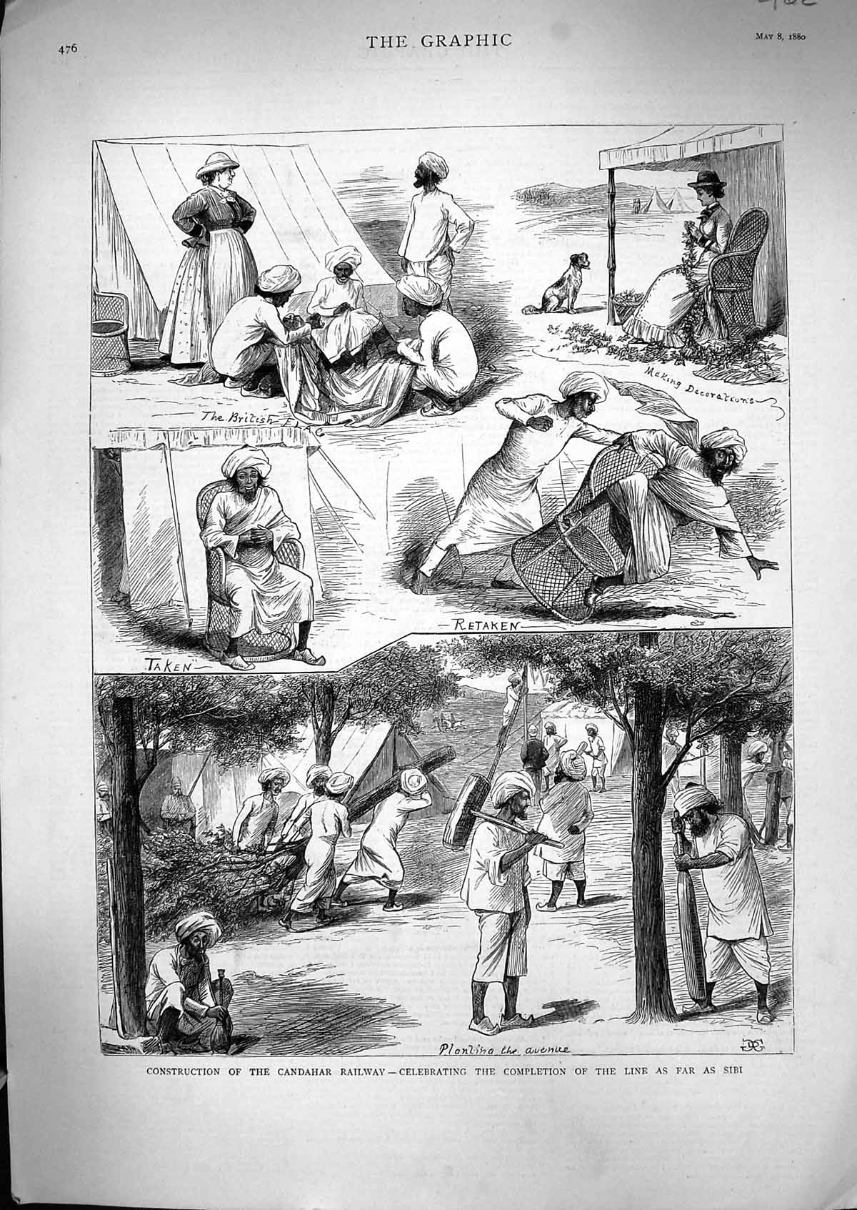 Old Print 1880 Construction Candahar Railway Completion Celebration Sibi 19th