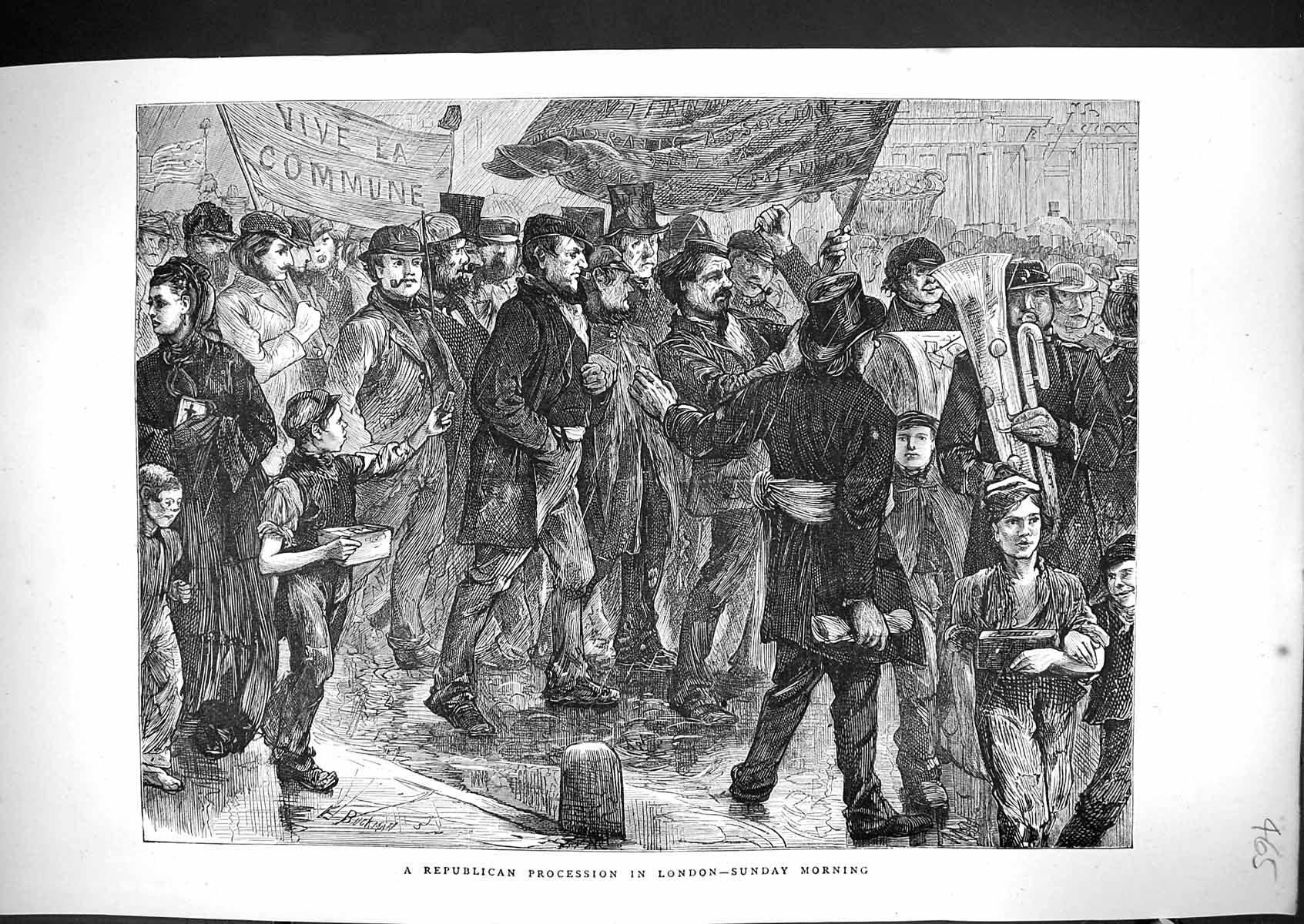 Antique Print 1871 Republican Procession London Street Scene Sunday Morning