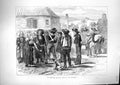 Original Old Antique Print 1871 Pontaven Brittany France Reading News Armistice