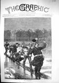Original Old Antique Print 1871 Armistice War Siers Ice Skating Frozen River