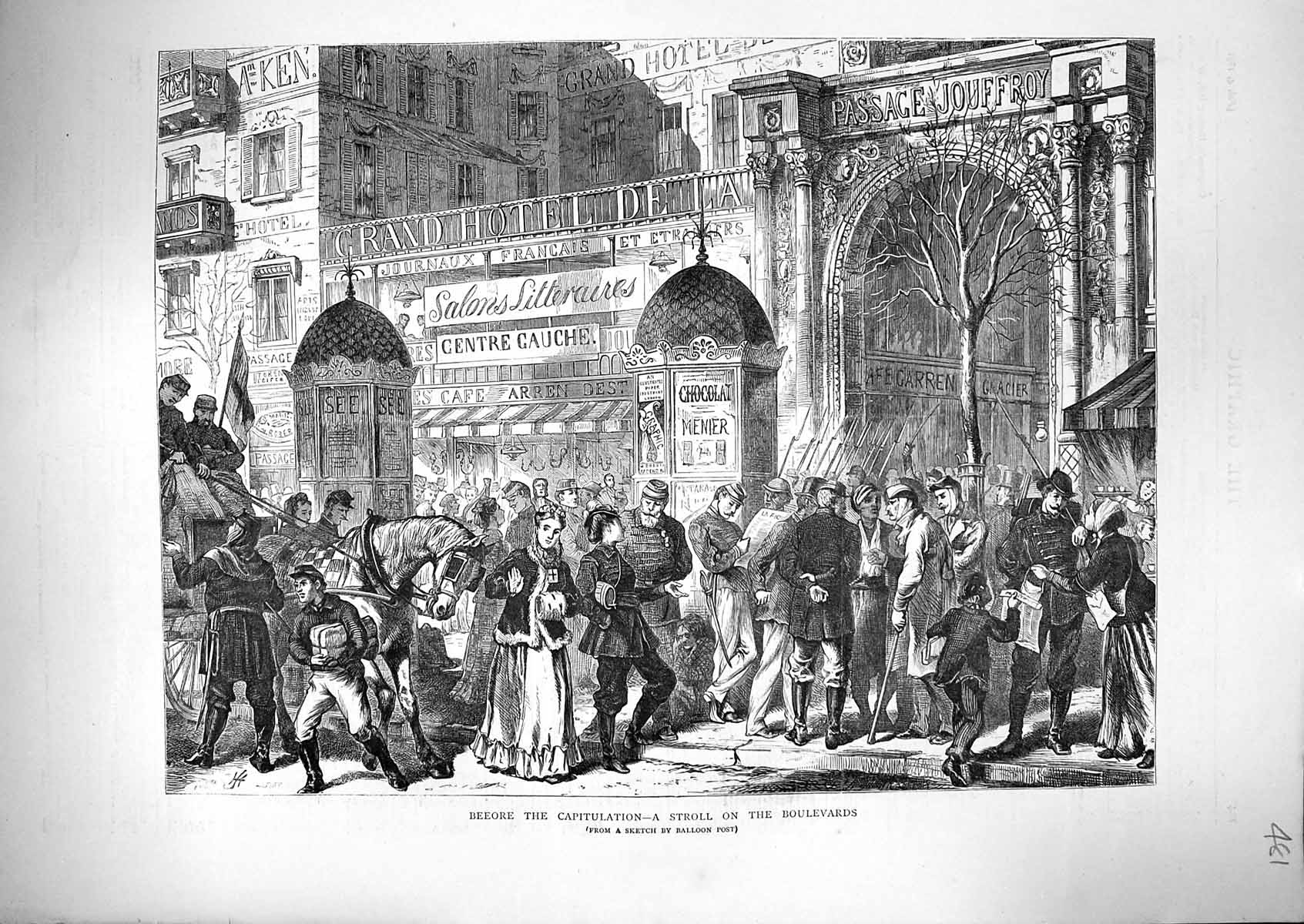 Old Print 1871 Scene Before Capitulation Stroll Boulevards War Siers Fra 19th