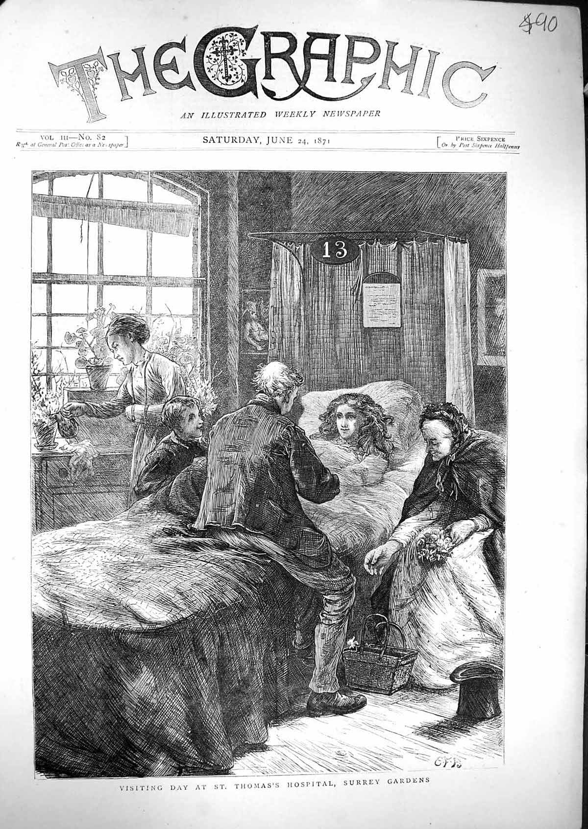 Old 1871 Scene Visiting Day St. Thomas'S Hospital Surrey Gardens Nurs Victorian