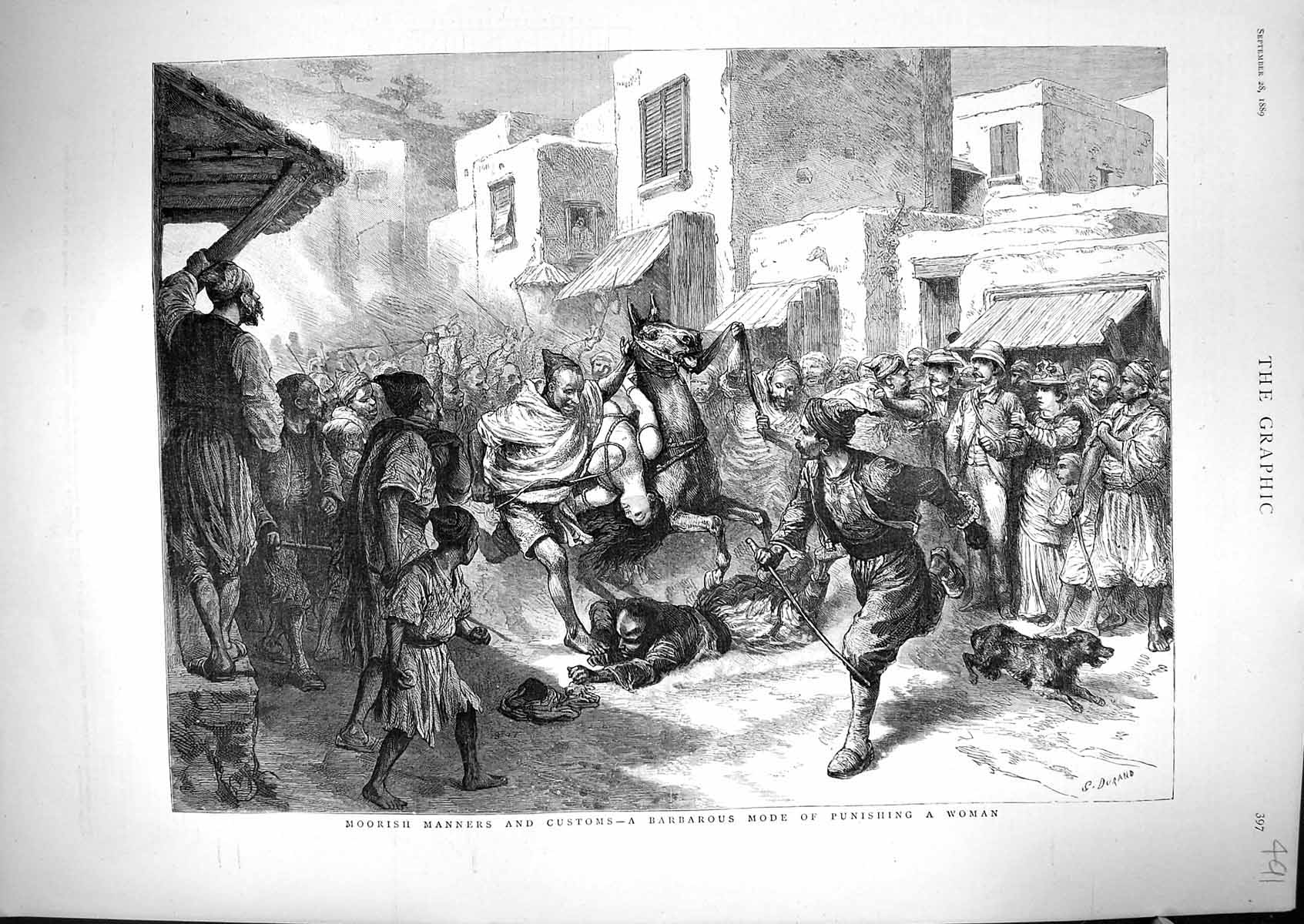 Old 1889 Moorish Manners Customs Barbarous Mode Punishng Women Horse Victorian