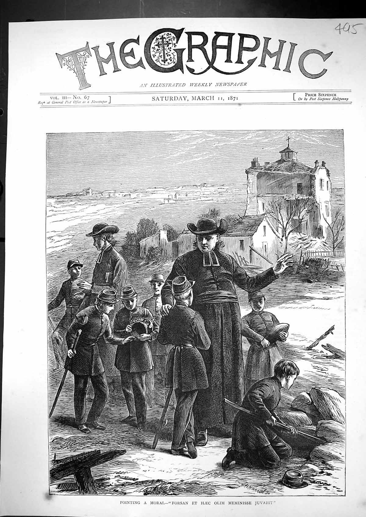 Old 1871 Forsan Et Haec Olim Meminisse Juvabit Pointing Moral Priest Victorian