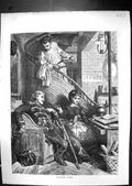 Old Print 1871 Under Fire War Sier Lady Sewing Man Stairs Versailles Fra 19th
