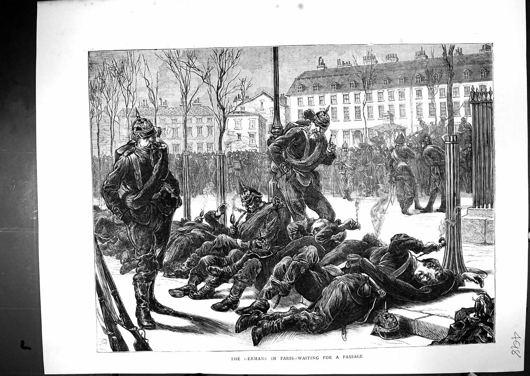 Original Old Antique Print 1871 German War Siers Paris Waiting Passage France