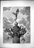 Antique Old Print 1871 Paris France Red Flag Column July Monument Fine Art 19th