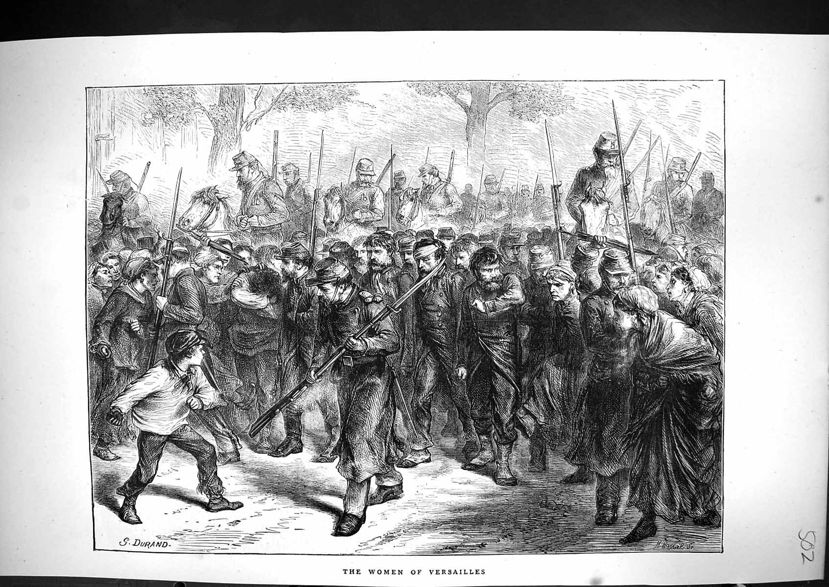 Antique Print 1871 Women Versailles France Street Scene Marching War Siers 19th
