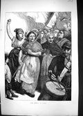 Antique Old Print 1871 Women Paris France Marching Music Band Street Scene 19th