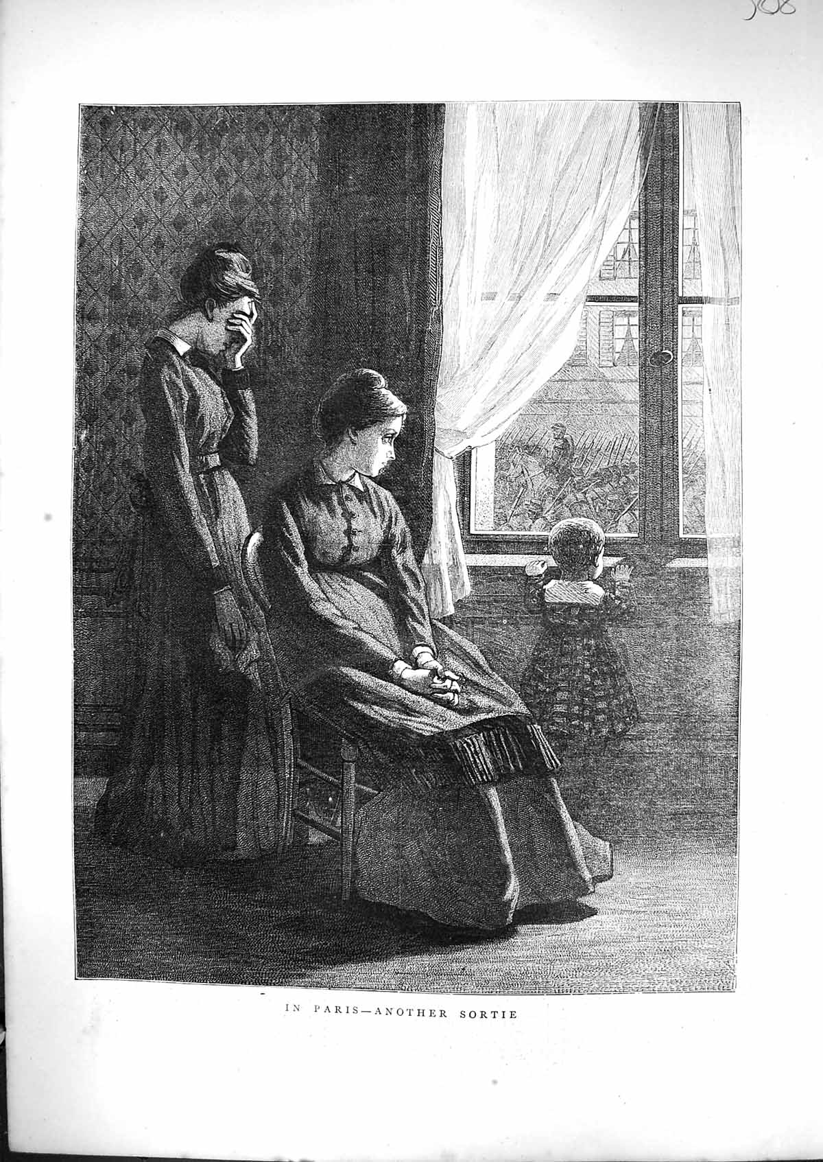 Old Print 1871 Paris France Sortie Women Little Girl Watching Siers Marc 19th