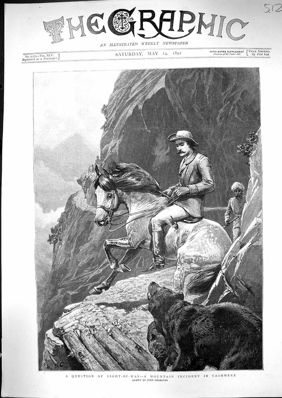 Old 1892 John Charlton Fine Art Mountain Scene Cashmere Man Horse Wil Victorian