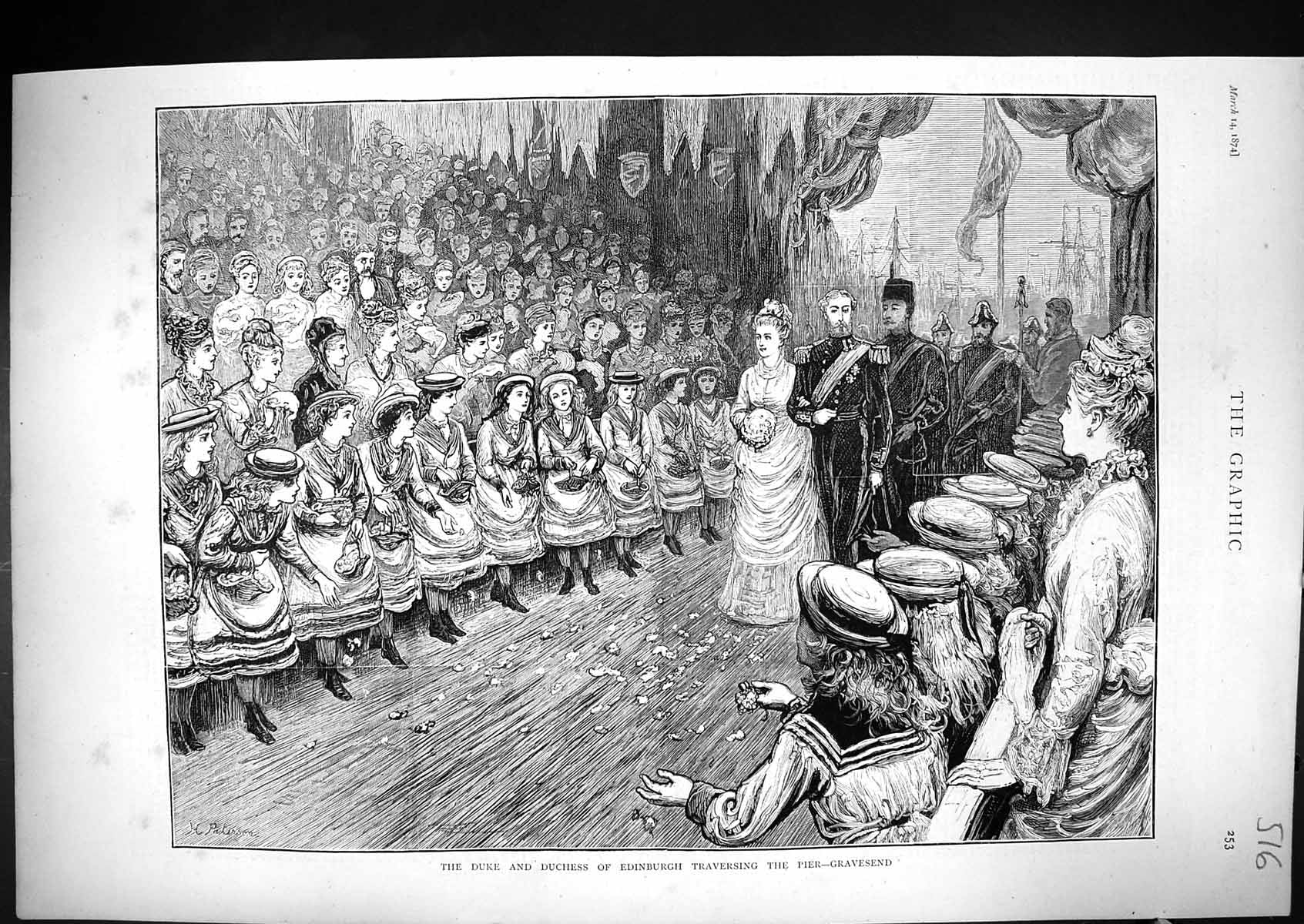 Antique Print 1874 Duke Duchess Edinburgh Traversing Pier Gravesend England