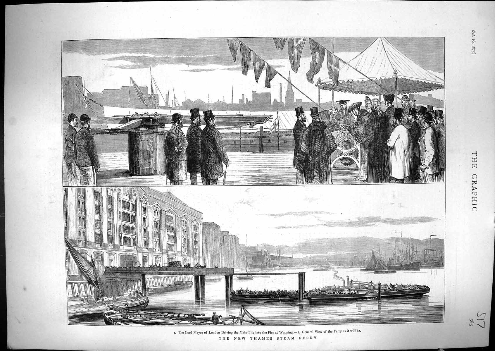 Old 1875 River Thames Steam Ferry Lord Mayor Pier Wapping Transport L Victorian