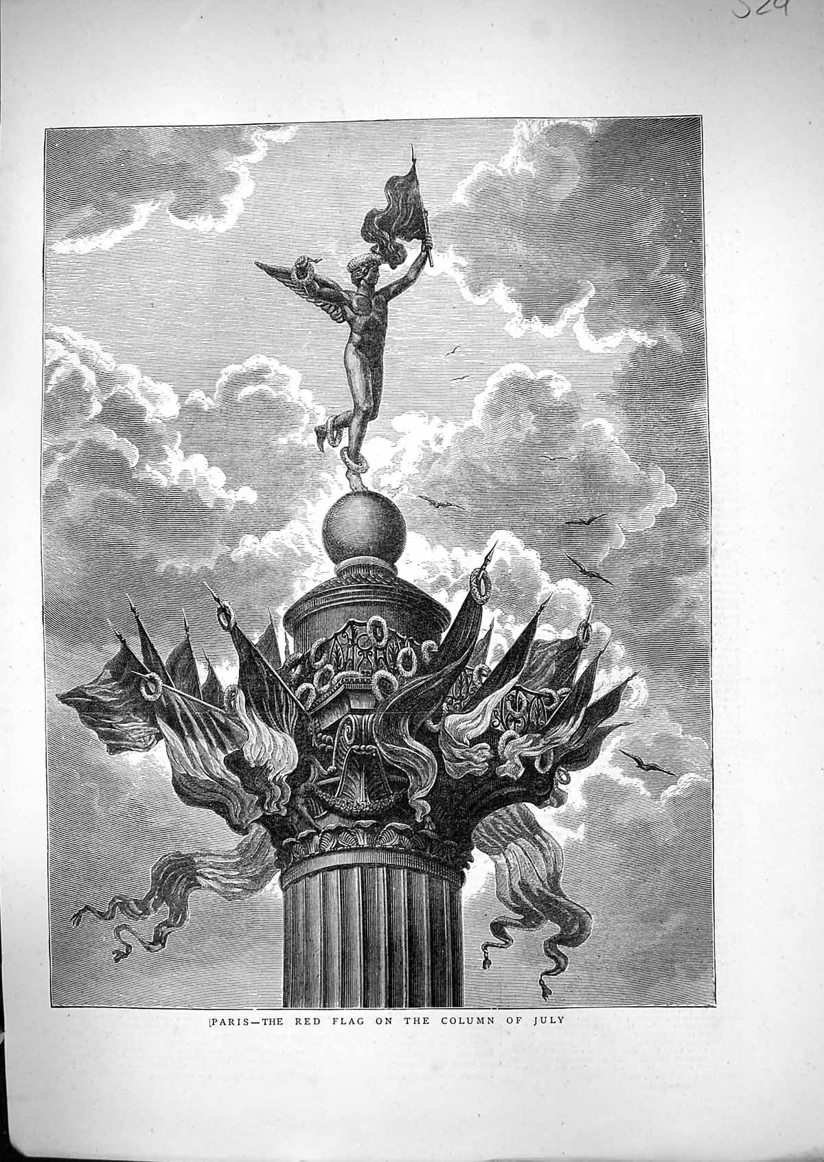 Old Print *6098 1871 Paris France Red Flag Column July Monument Fine Art