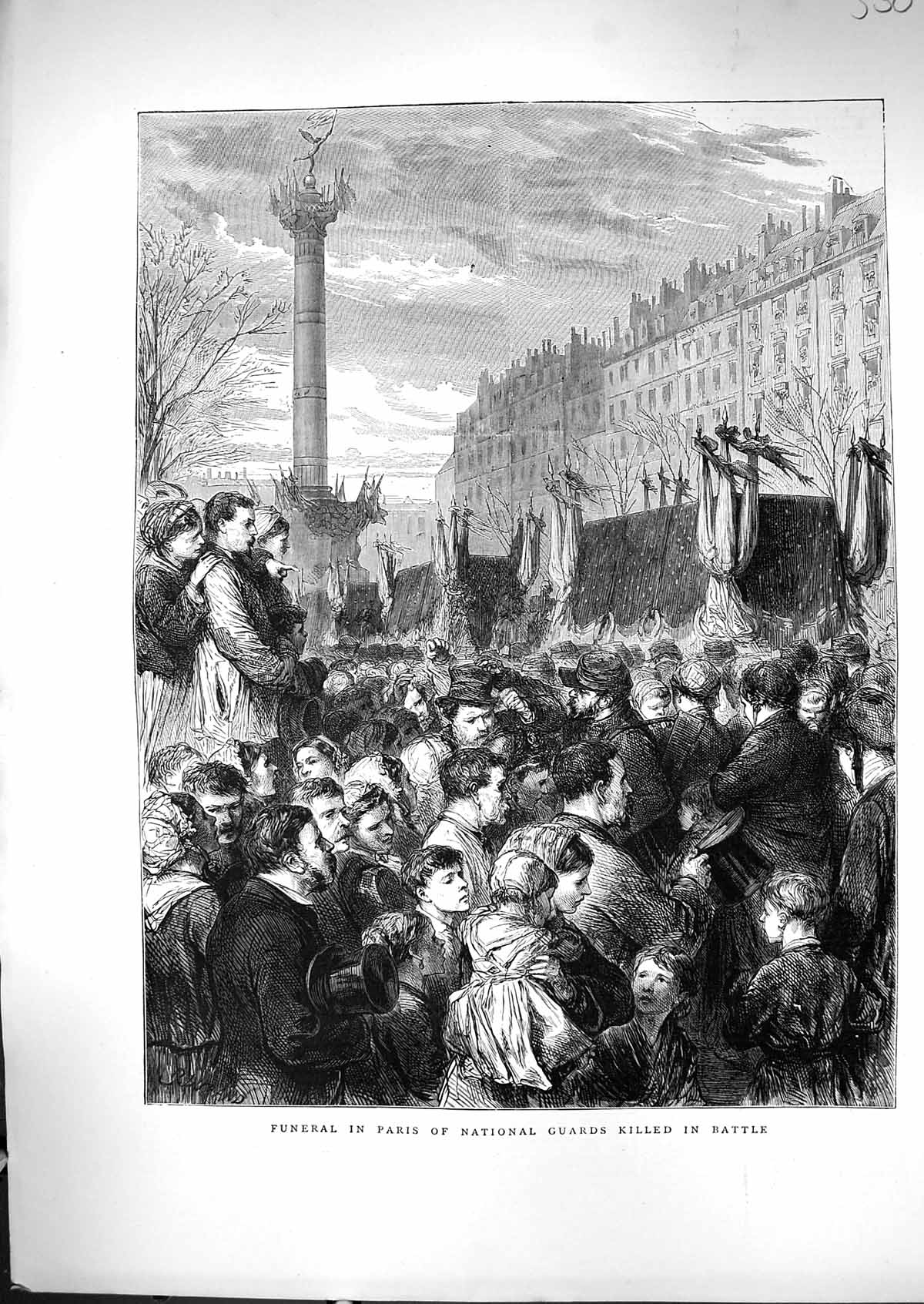 Antique Old Print 1871 Scene Funeral Paris National Guards Killed Battle War