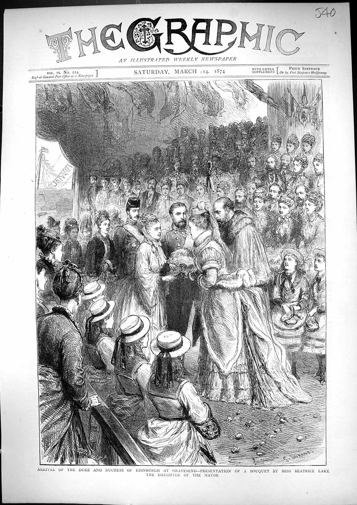 Old 1874 Duke Duchess Edinburgh Gravesend Boquet Flowers Beatrice Lak Victorian