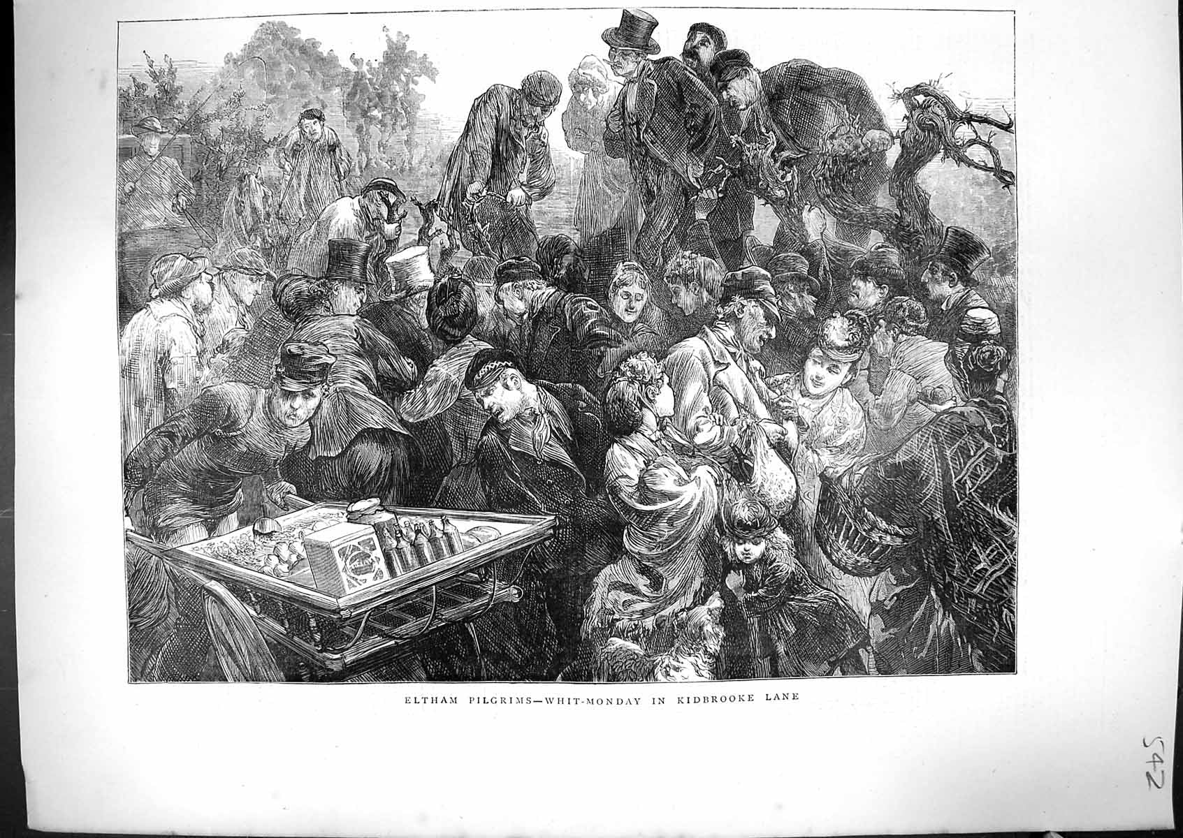 Old Antique Print *6090 1871 Eltham Pilgrims Whit-Monday Kidbrooke Lane