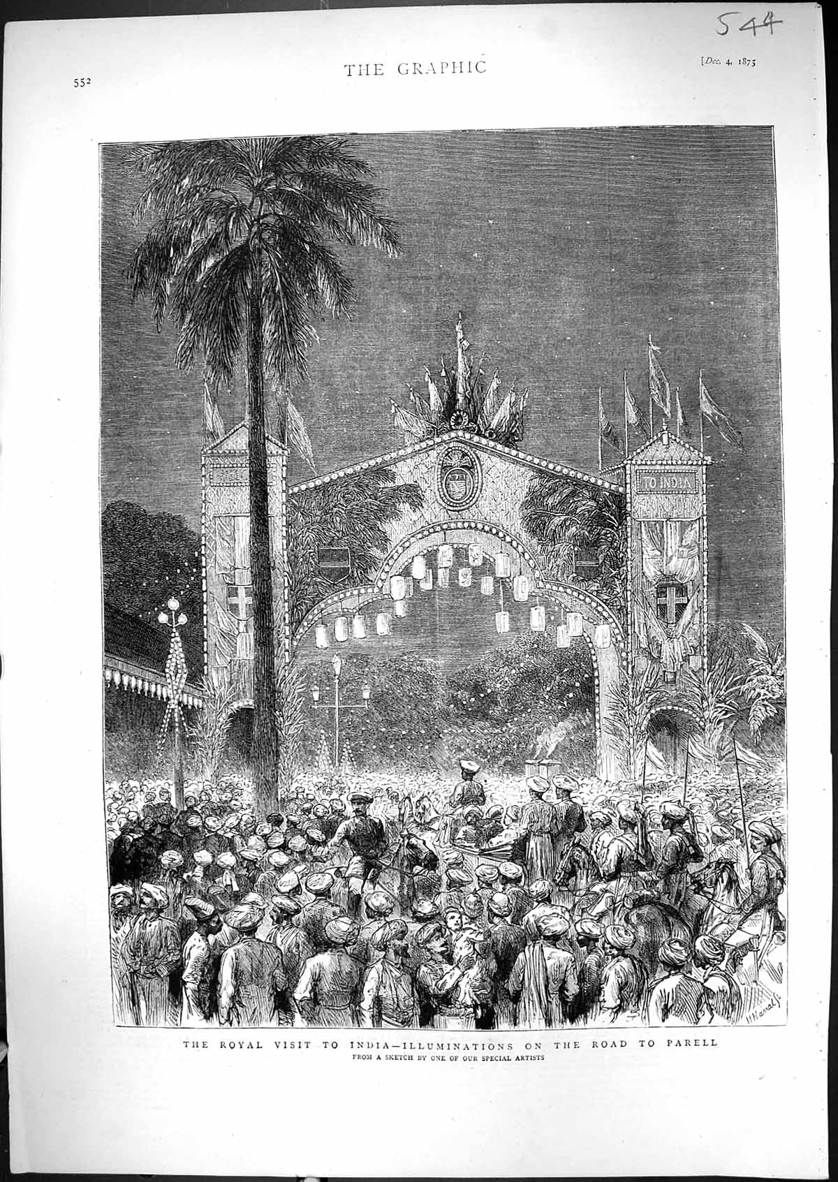 Antique Print 1875 Royal Visit India Illuminations Road Parell Celebrations
