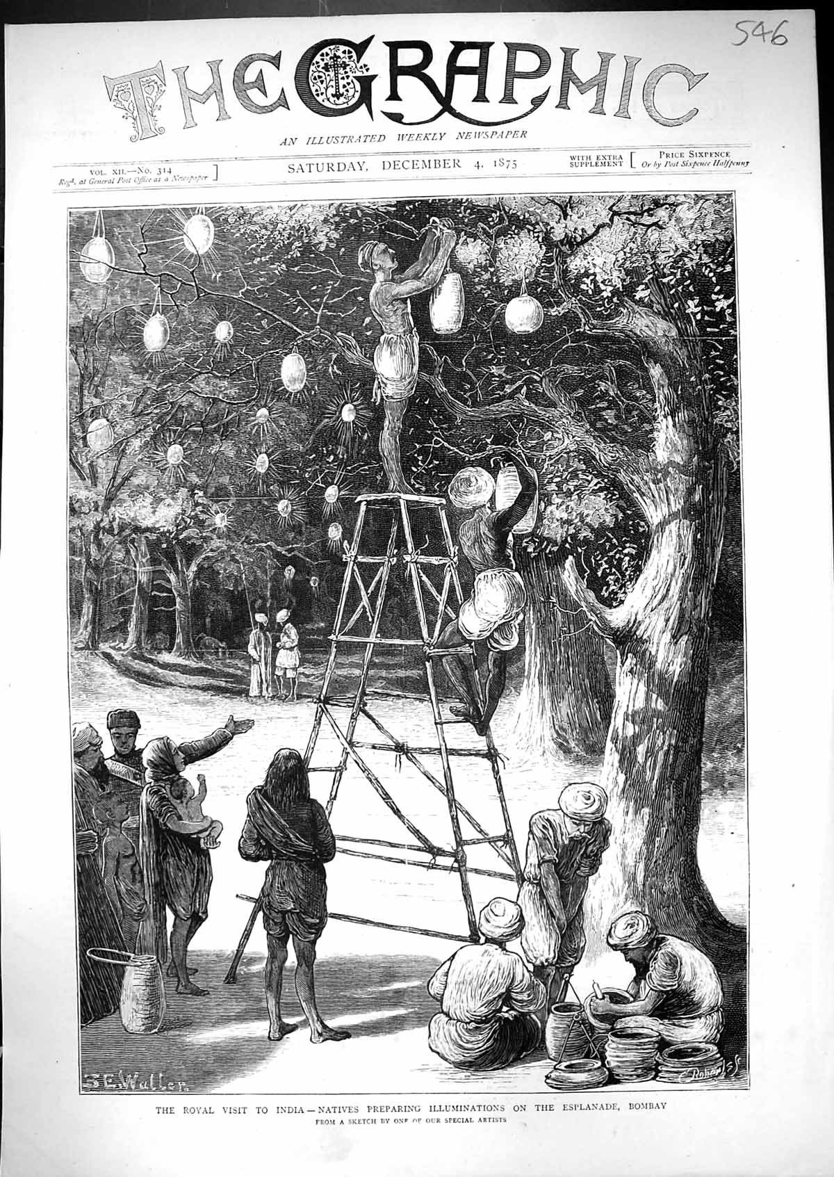 Old 1875 Royal Visit India Natives Preparing Illuminations Esplanade Victorian