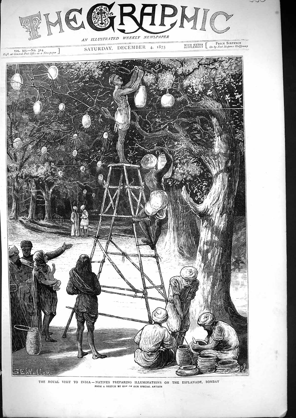 Old 1875 Royal Visit India Native Preparing Illuminations Esplanade B Victorian