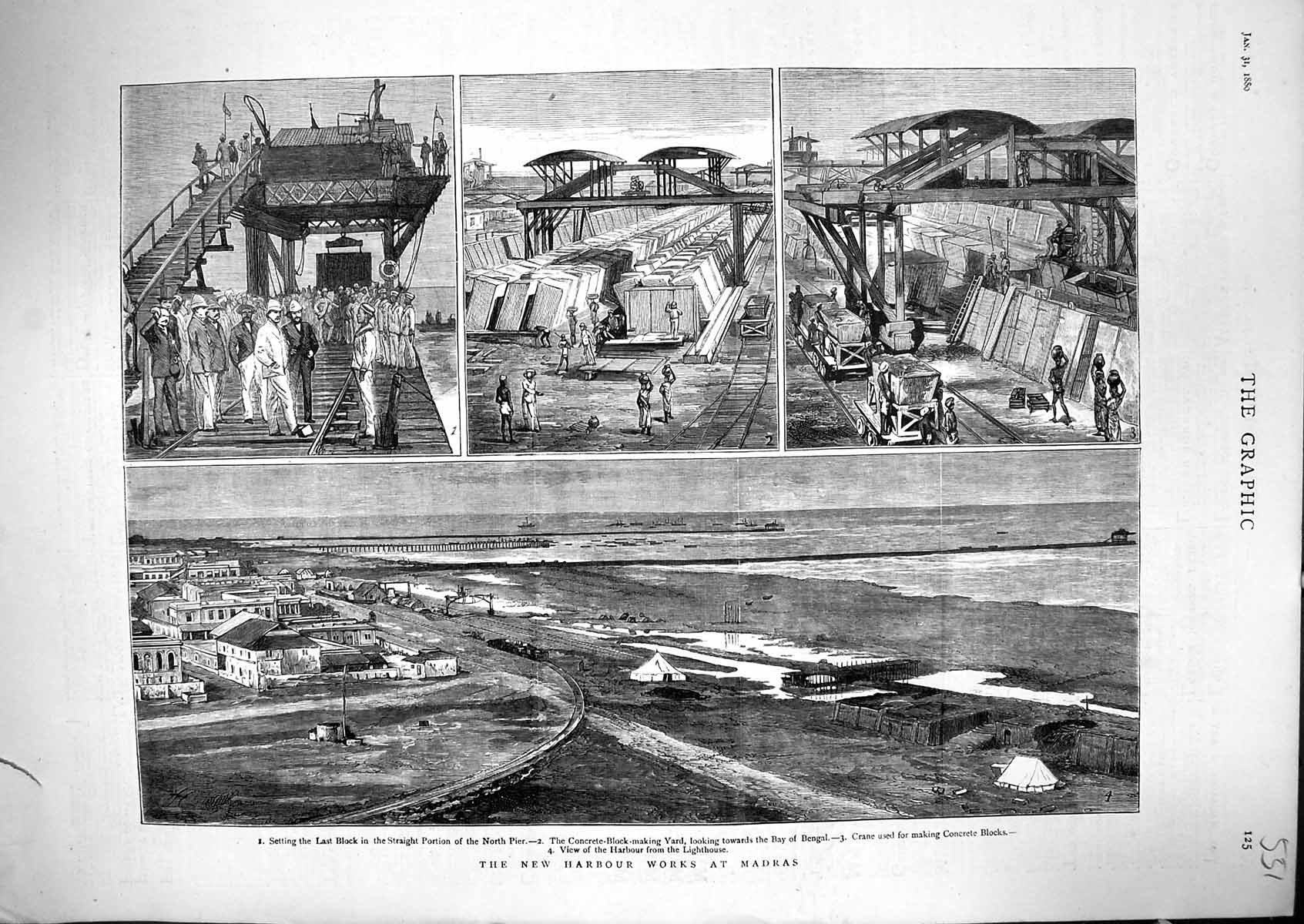 Old 1880 Harbour Works Madras Bay Bengal Concrete-Block Yard Harbour Victorian