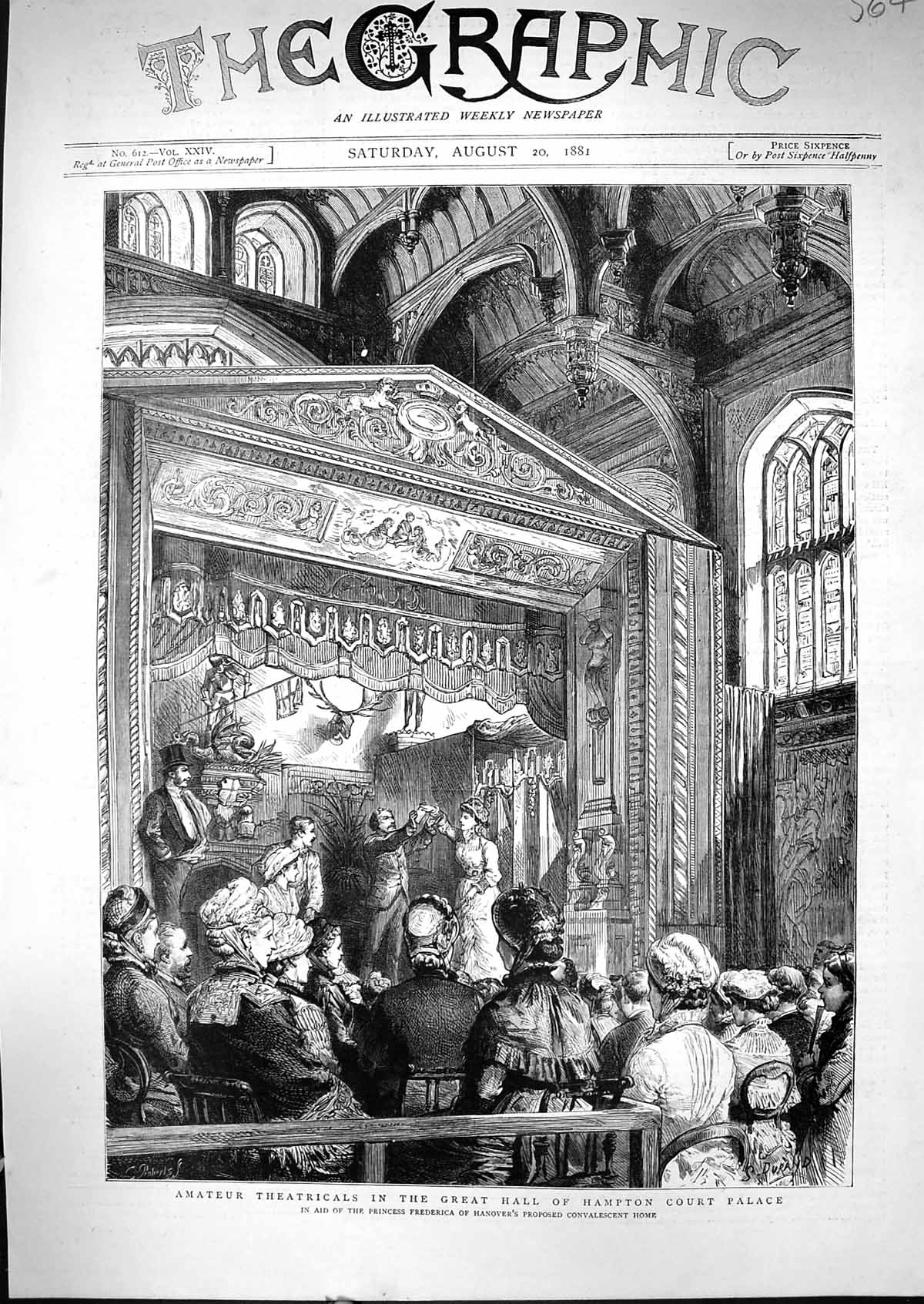 Old 1881 Amateur Theatricals Great Hall Hampton Court Palace Princess Victorian