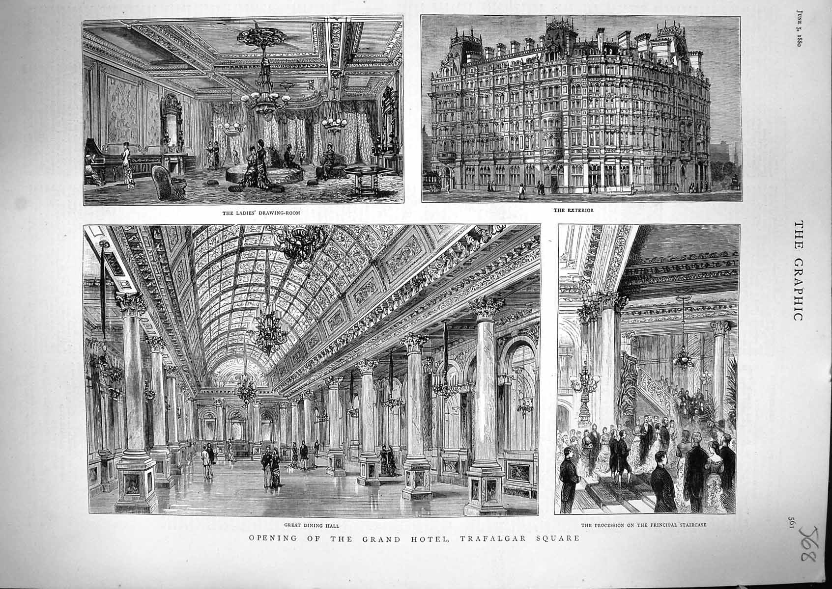 Antique Print 1880 Opening Grand Hotel Trafalgar Square London Architecture