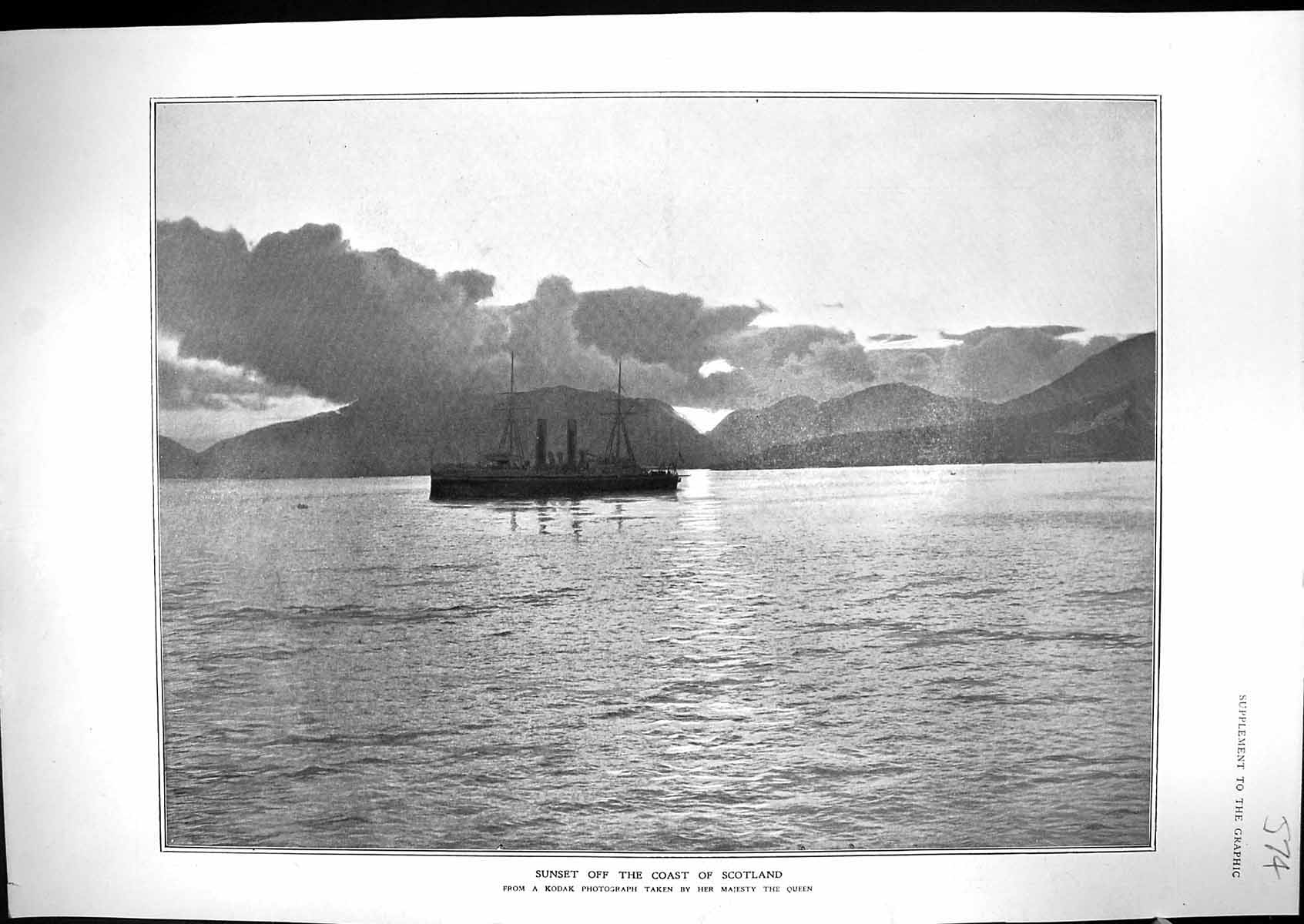 Old 1906 Sunset View Coast Scotland Ship Mountains Majesty Queen Phot 20th