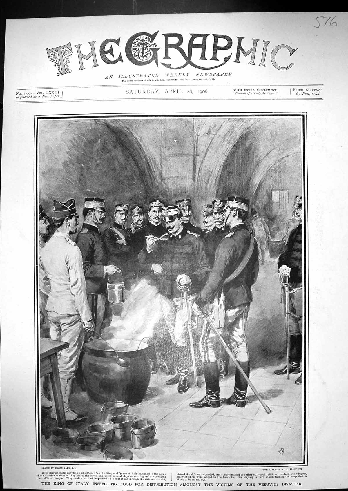 Old 1906 King Italy Inspecting Food Distribution Victims Vesuvius Dis 20th