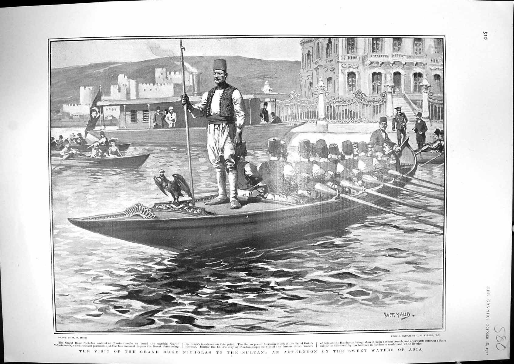 Old 1902 Visit Grand Duke Nicholas Sultan River Boat Asia Constantino 20th