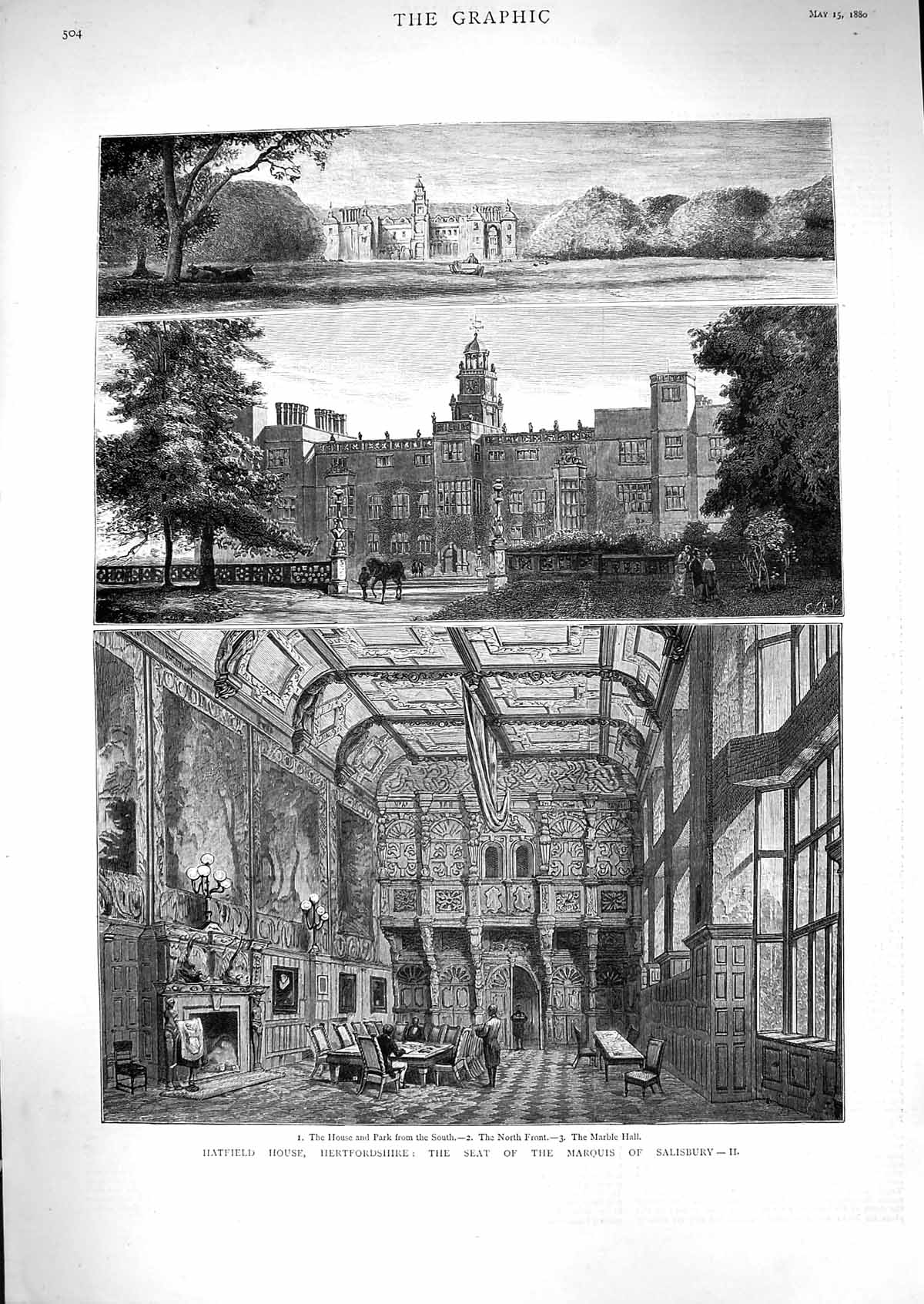 Old 1880 Hatfield House Hertfordshire Marquis Salisbury Marble Hall A Victorian