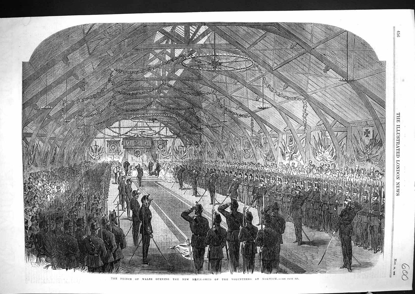Antique Print 1866 Prince Wales Opening Drill Shed Volunteers Siers Norwich