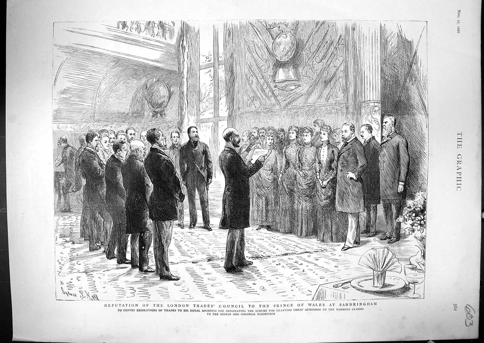Old Print 1886 Deputation London Trades Council Prince Wales Sandringham 19th