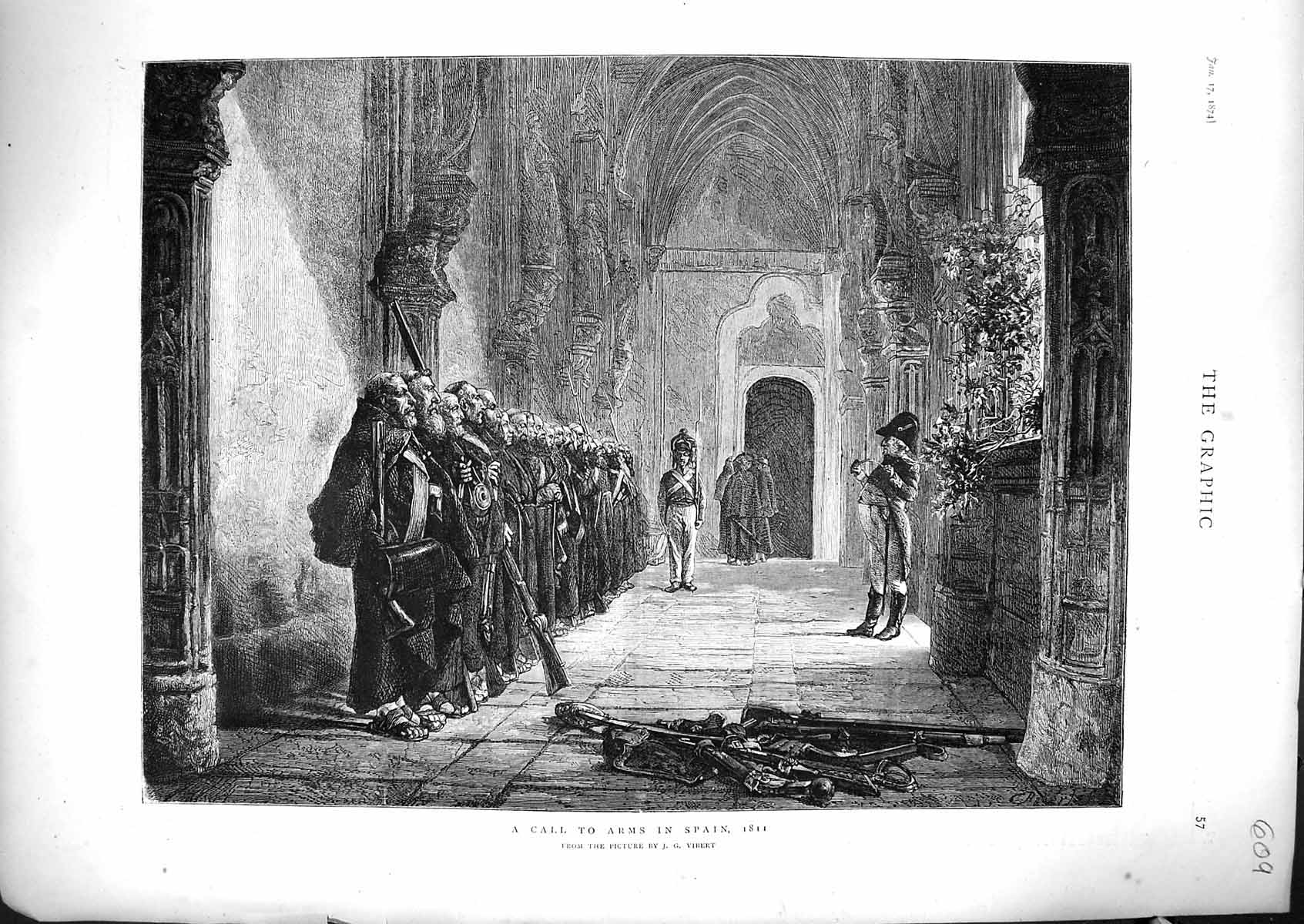 Old Antique Print 1874 Call Arms Spain War Siers Weapons Vibert Fine Art 19th