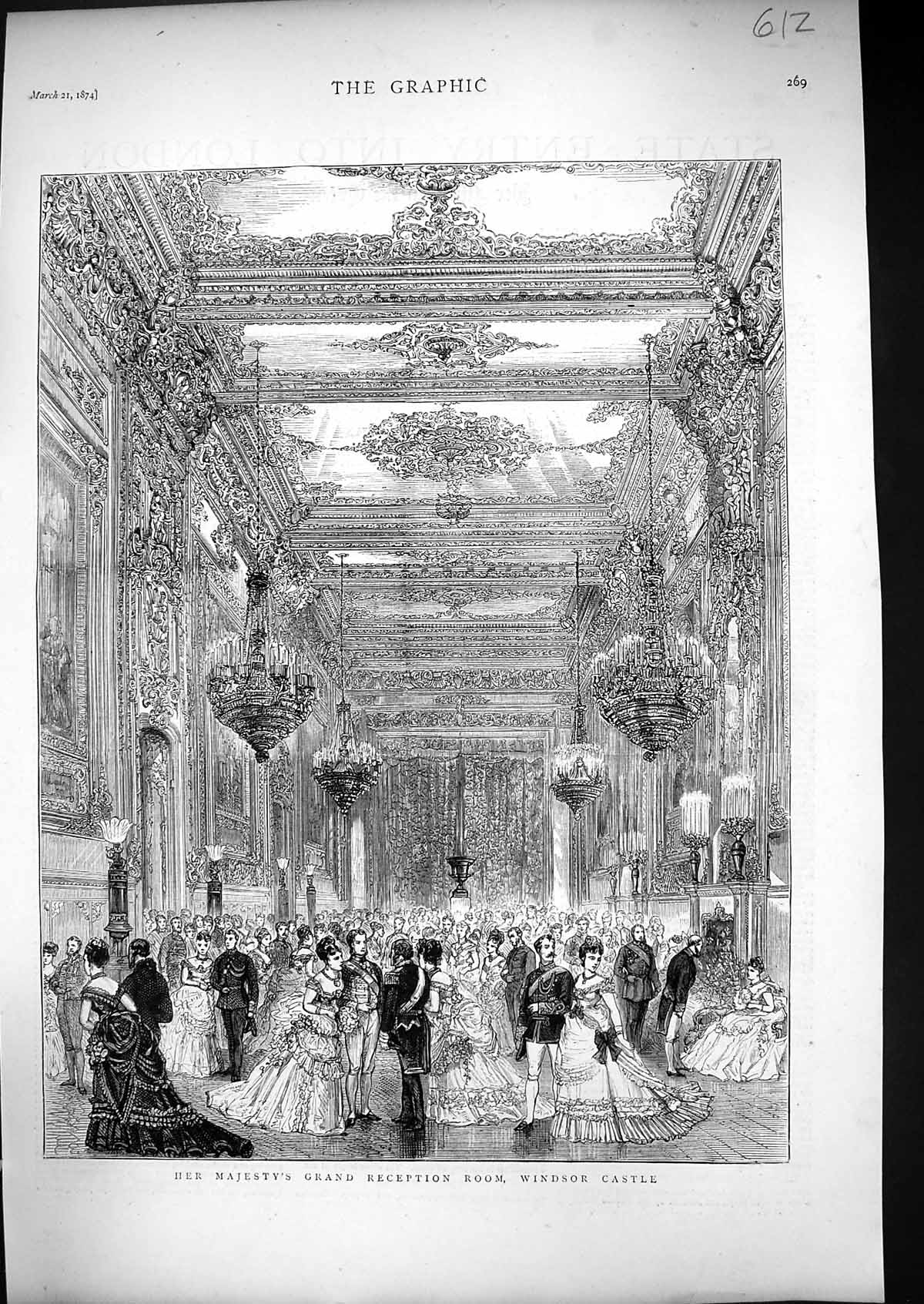 Old 1874 Her Majesty Queen Grand Reception Room Windsor Castle London Victorian