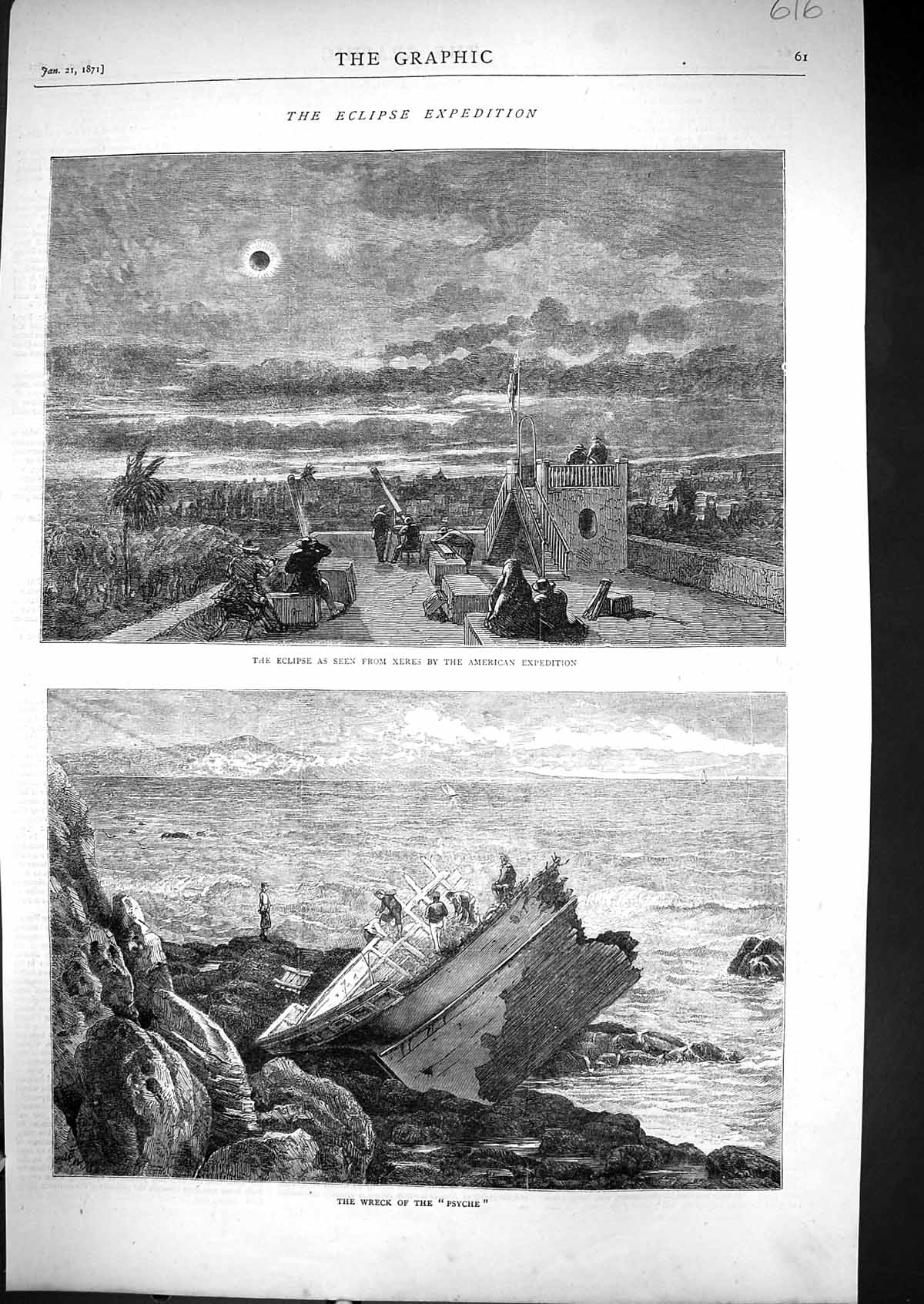 Old 1871 Astronomy Eclipse Expedition Xeres American Expedition Ship Victorian