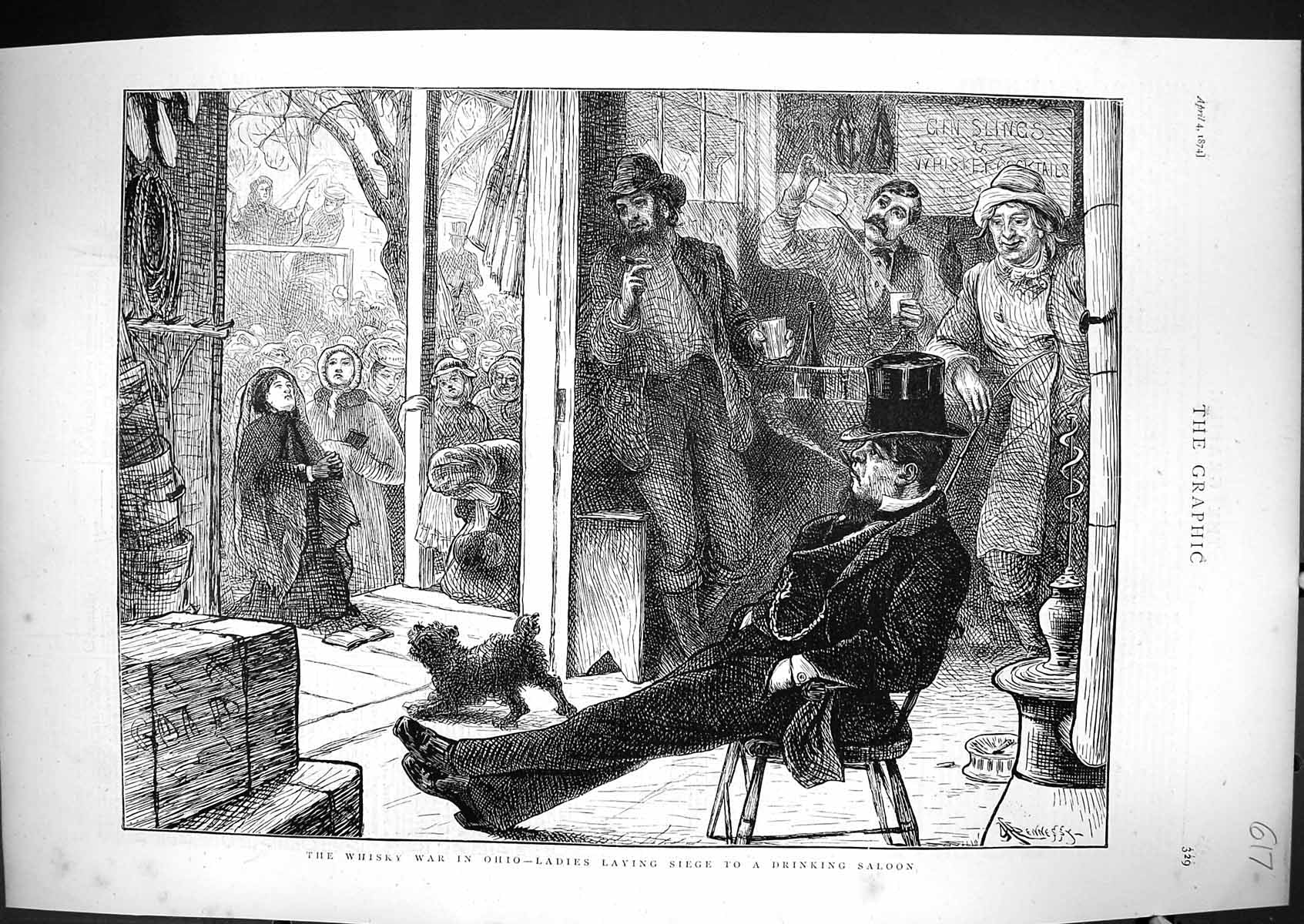 Old 1874 Whisky War Ohio Ladies Laying Siege Drinking Saloon America Victorian