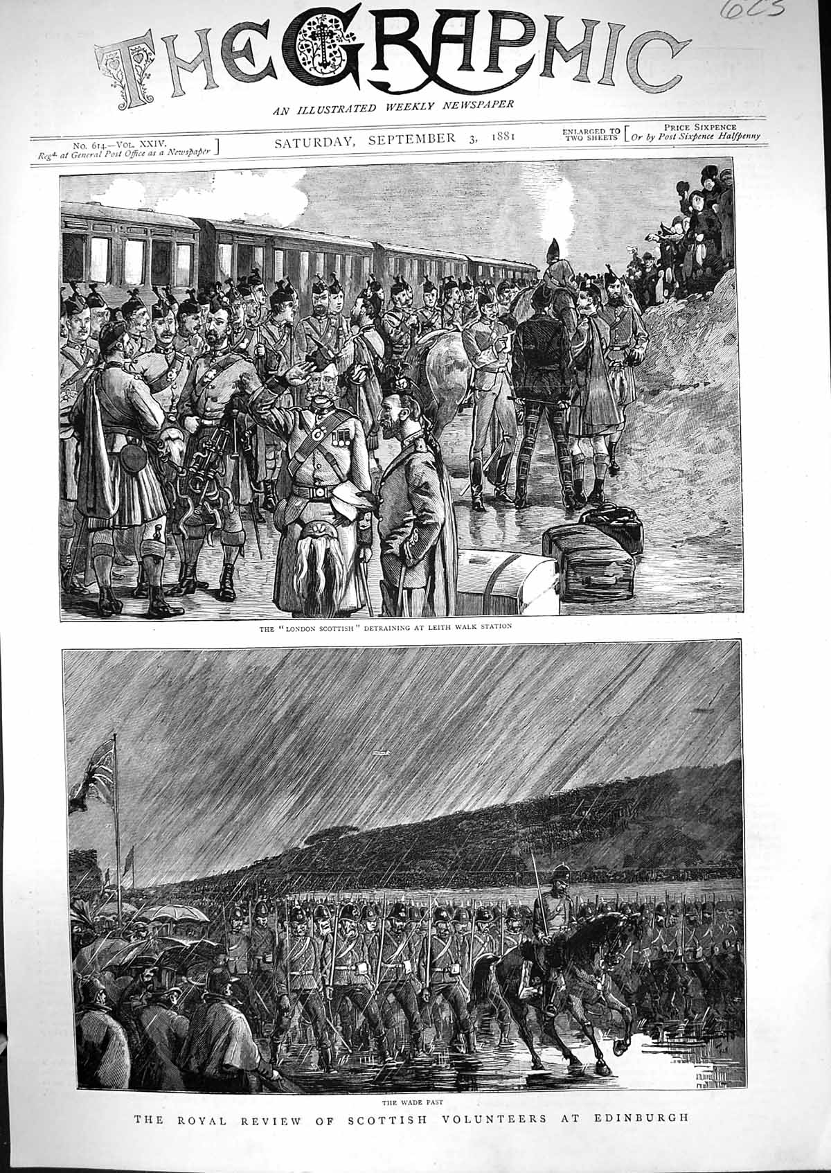 Old Print 1881 Royal Review Scottish Volunteers Edinburgh Siers War Leit 19th