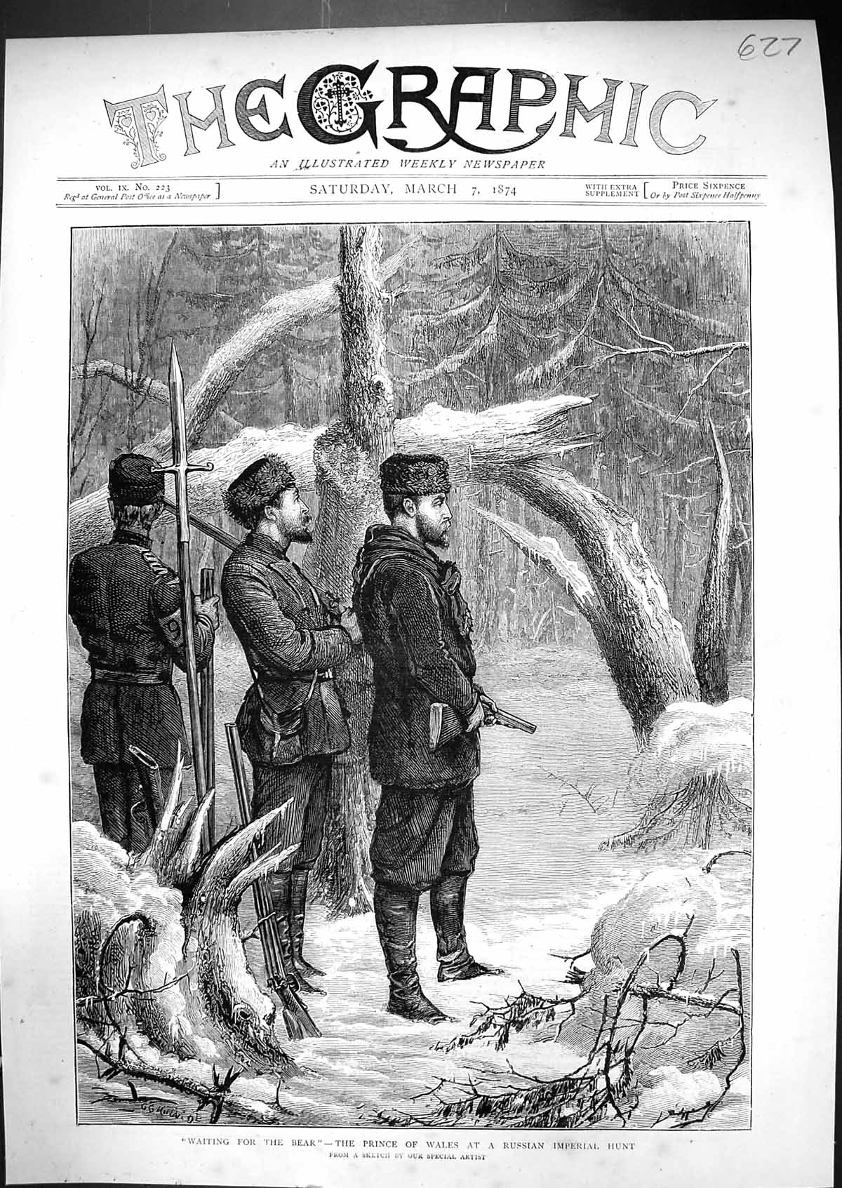 Old 1874 Prince Wales Bear Hunting Russia Imperial Hunt Snow Trees Fi Victorian