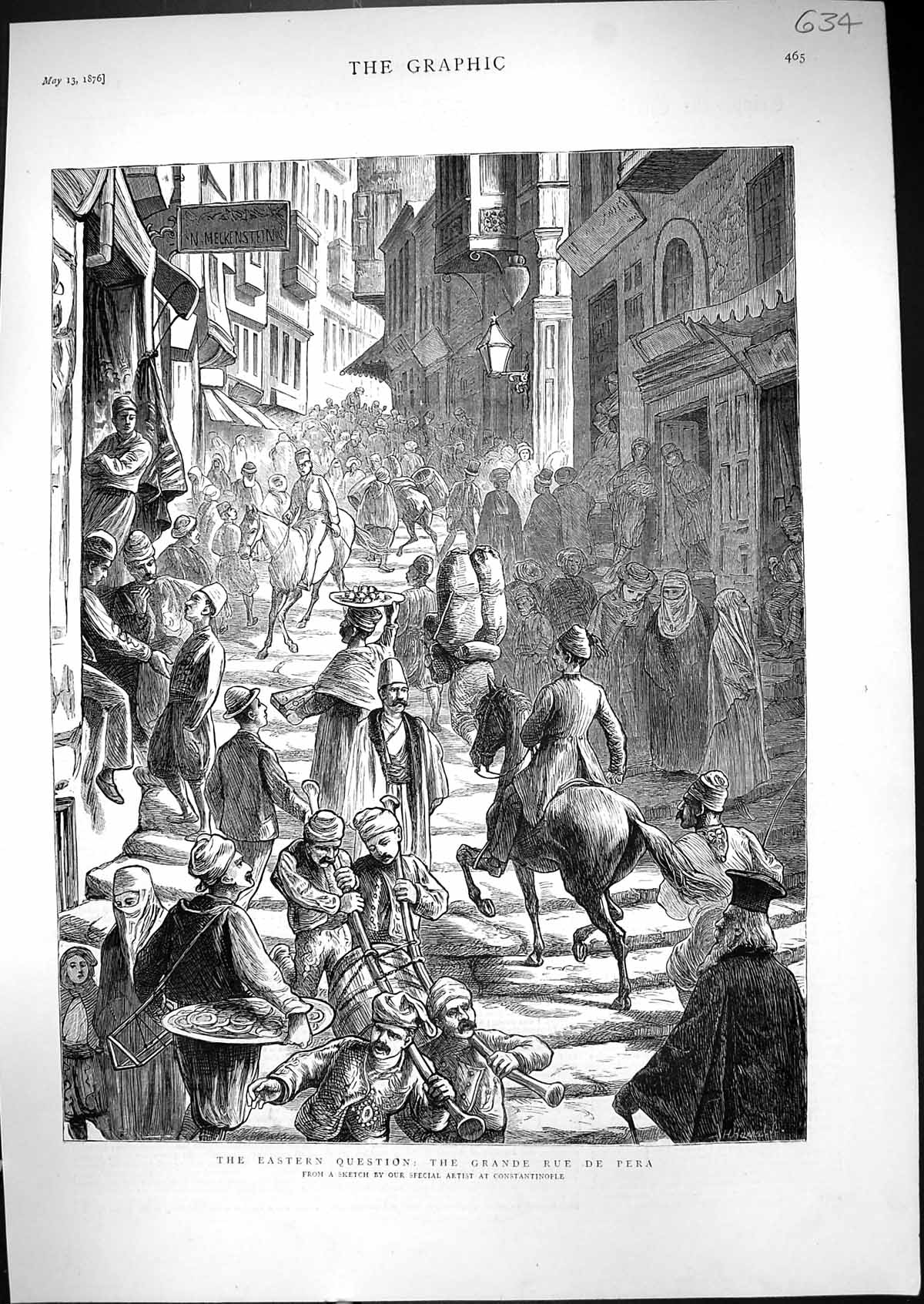 Old 1876 Eastern Question Grande Rue De Pera Street Scene Constantino Victorian