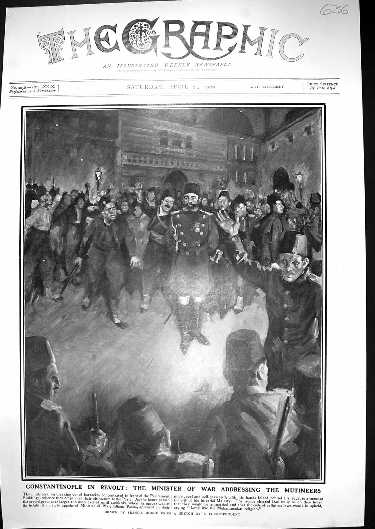 Old 1909 Constantinople Revolt Minister War Mutineers Parliament Edhe 20th