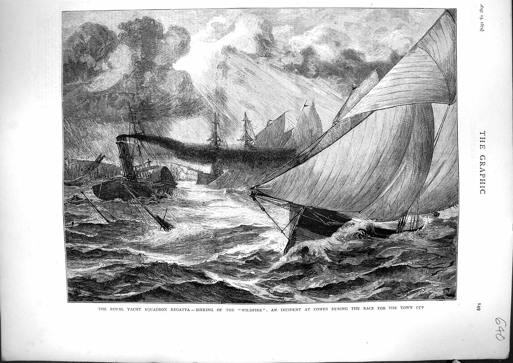 Old 1874 Royal Yacht Squadron Regatta Sinking Wildfire Cowes Sport To Victorian